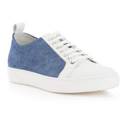 Klassische Damen-Sneakers aus Leder, weiß-blau, 82-D-151-91-37, Bild 1