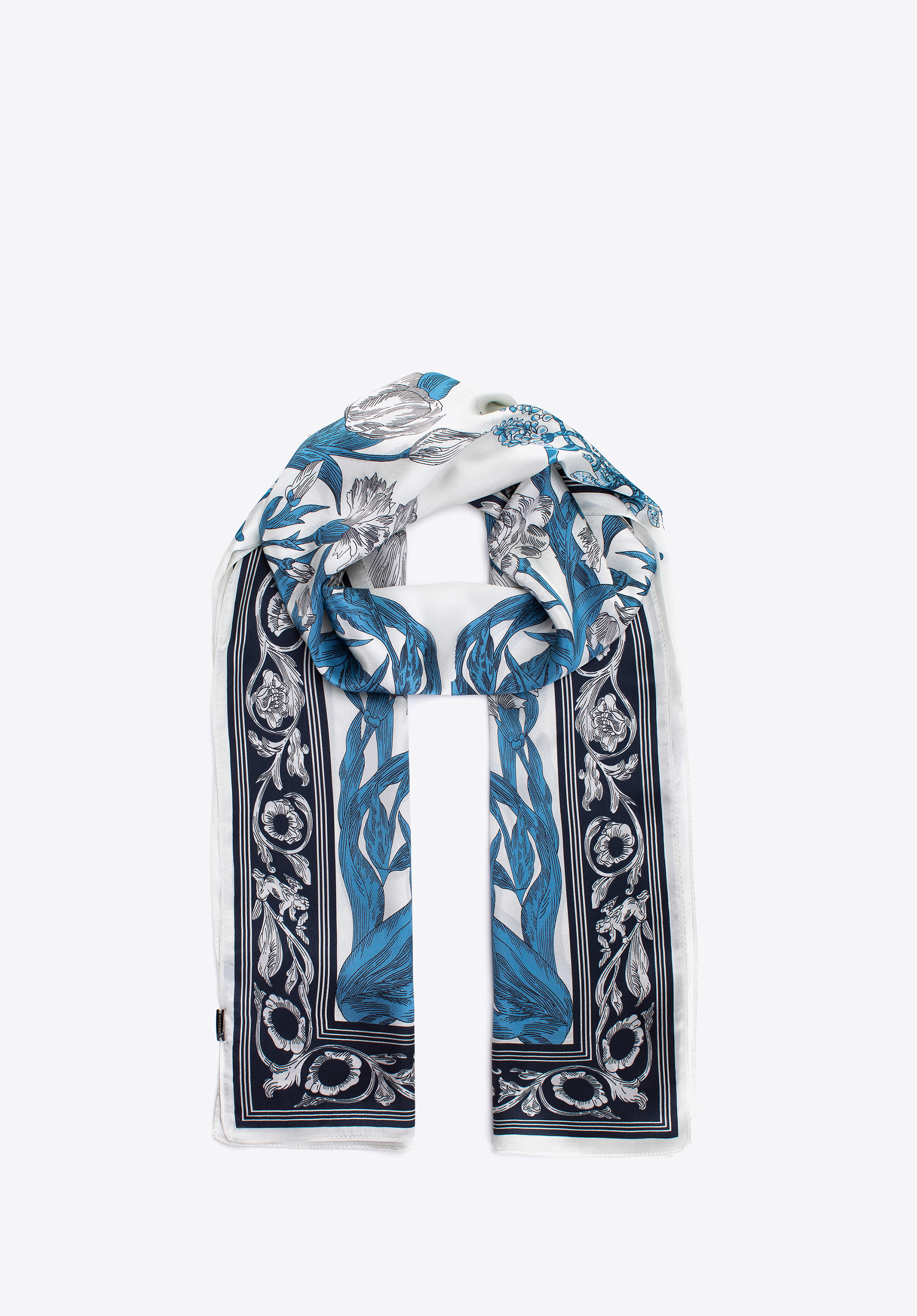 Gemusterter Seidenschal für Damen, weiß-blau, 97-7D-S05-X1, Bild 1