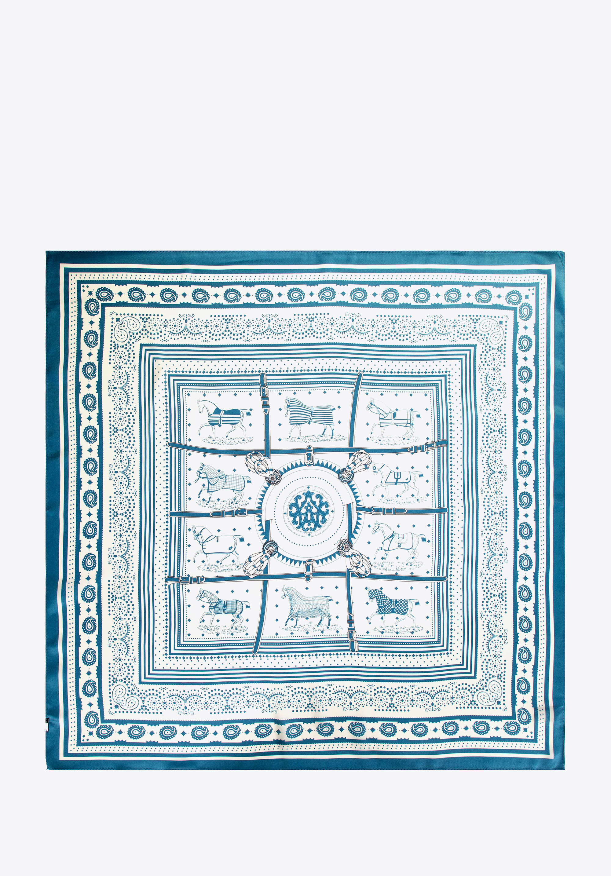 Seidenschal für Damen mit Reitmotiv, weiß-blau, 103-7D-S02-X7, Bild 1