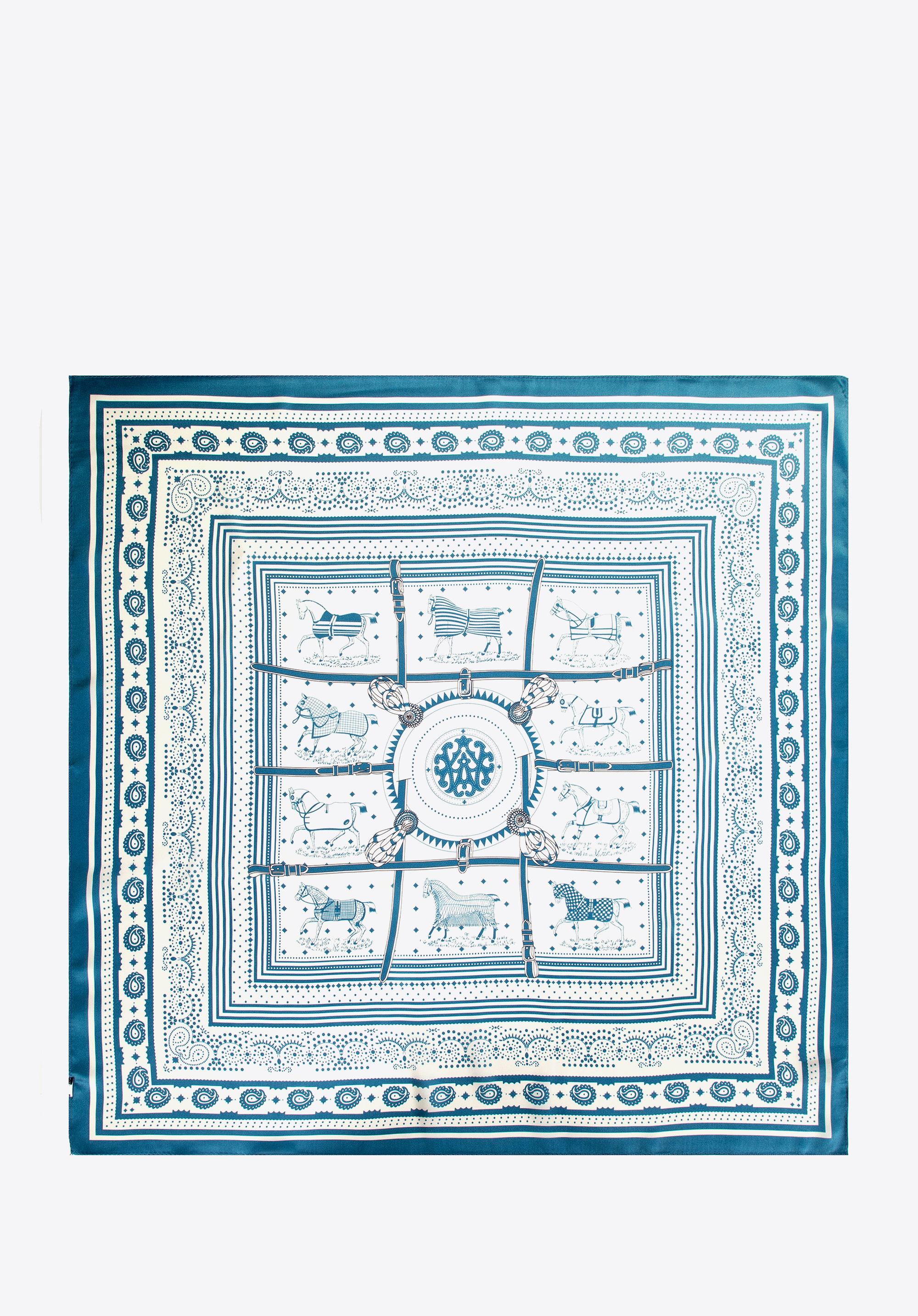 Seidenschal mit Reitmotiv, weiß-blau, 103-7D-S04-X39, Bild 1
