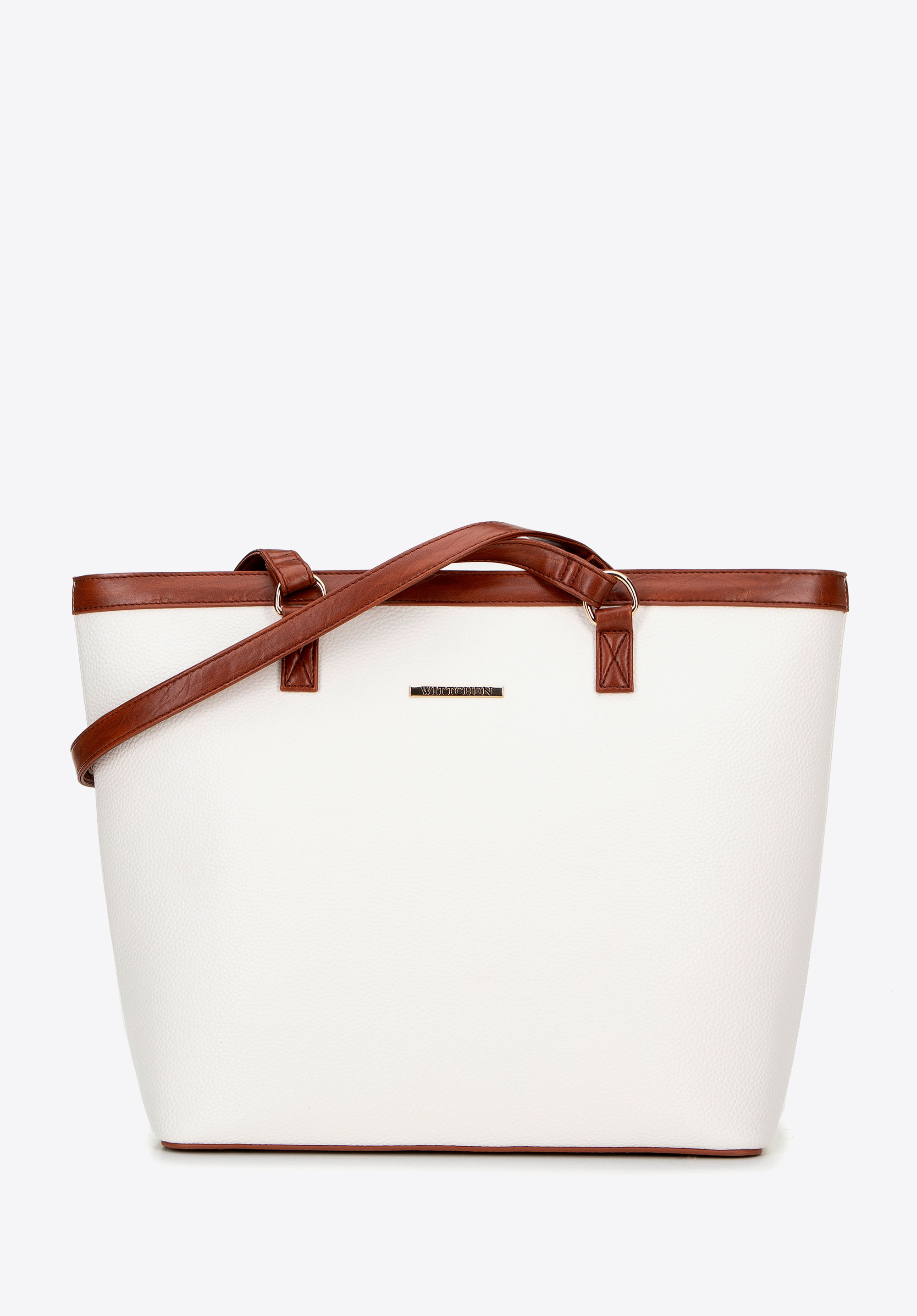 Große Shopper-Tasche aus Kunstleder für Damen, weiß-braun, 100-4Y-006-0, Bild 1