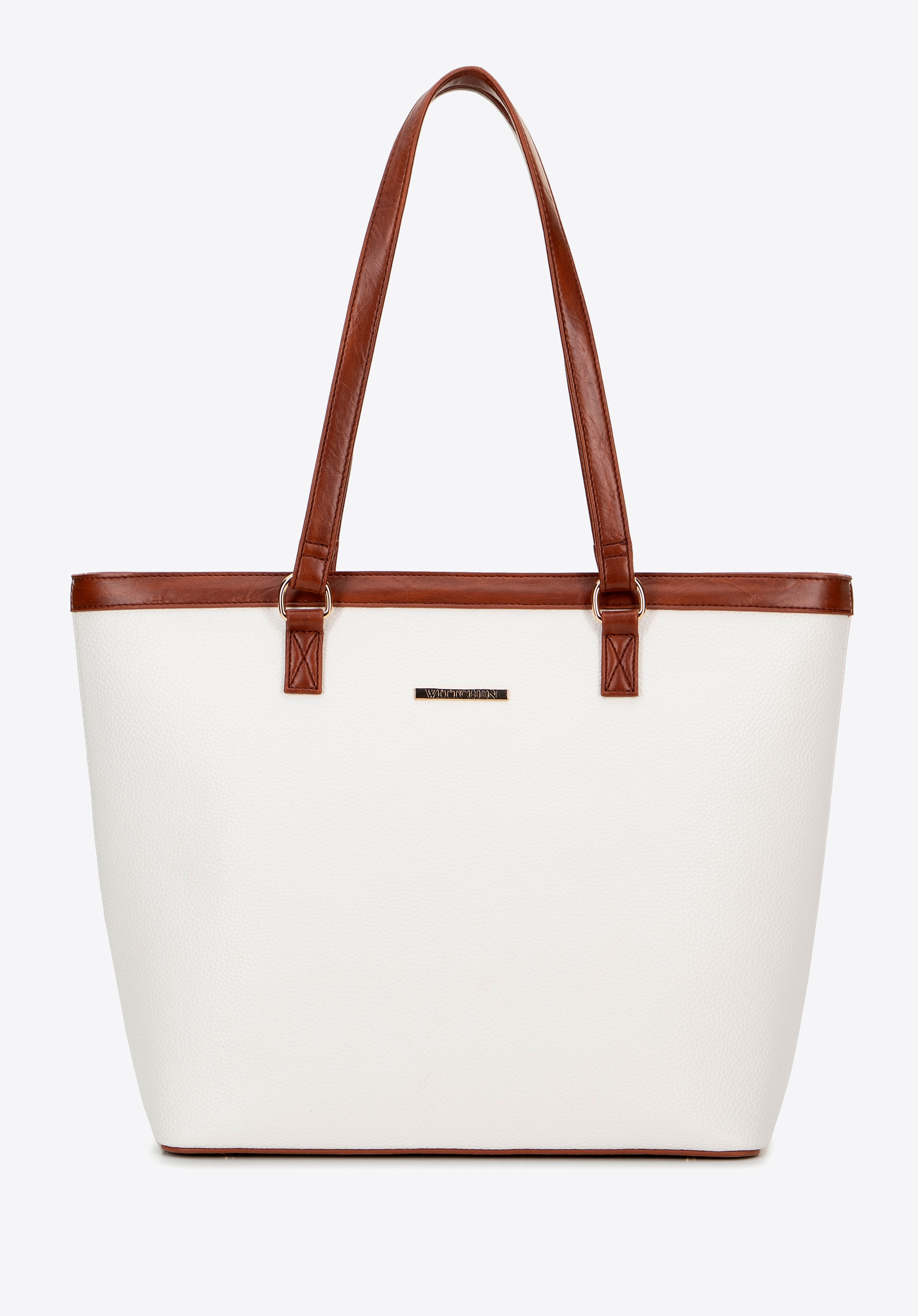 Große Shopper-Tasche aus Kunstleder für Damen, weiß-braun, 100-4Y-006-0, Bild 1