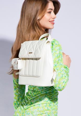 Gesteppter Damen-Rucksack aus Kunstleder mit Etui, weiß, 96-4Y-208-0, Bild 1