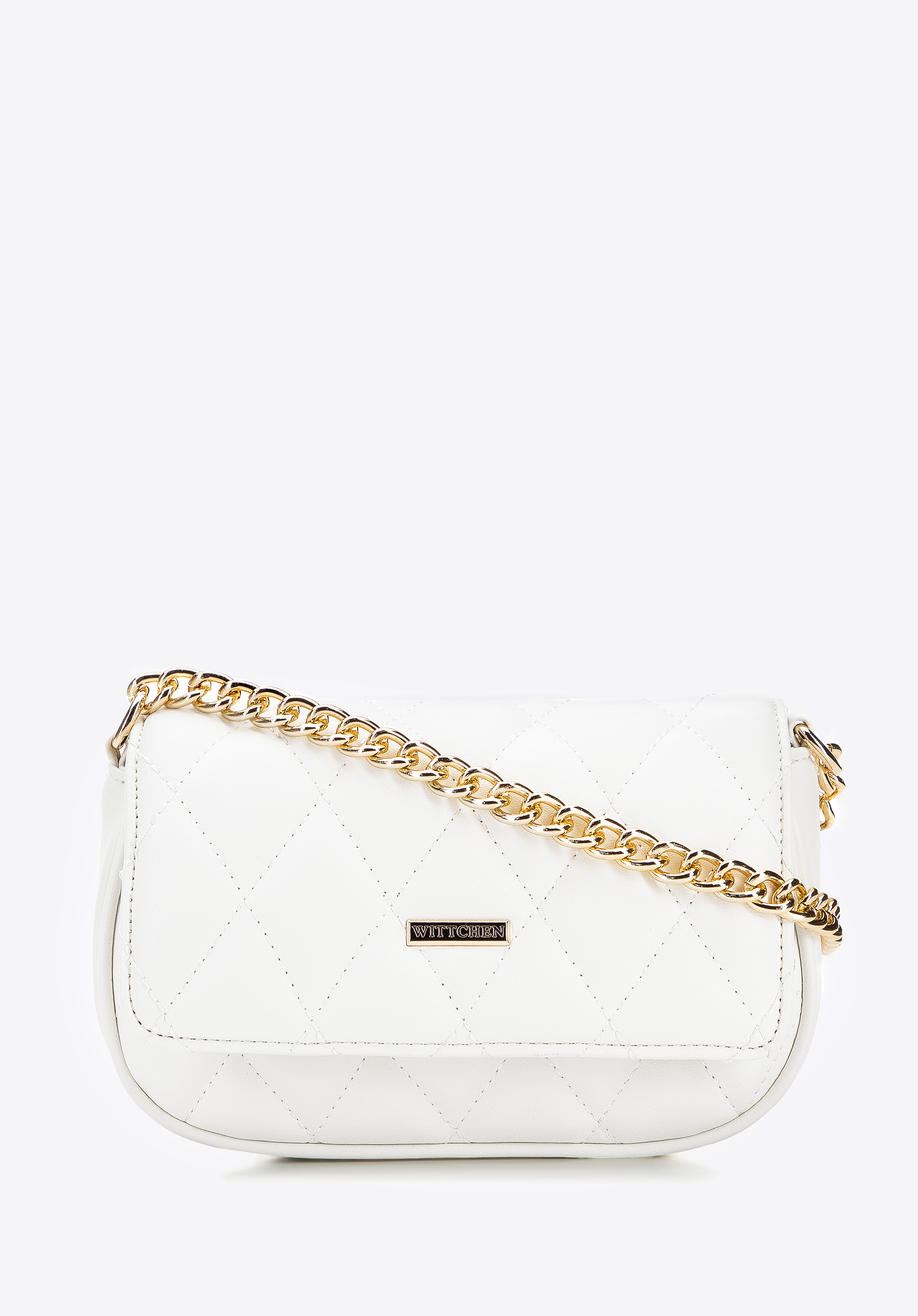 Damenhandtasche aus gestepptem Öko-Leder an einer Kette, weiß, 96-4Y-236-0, Bild 1