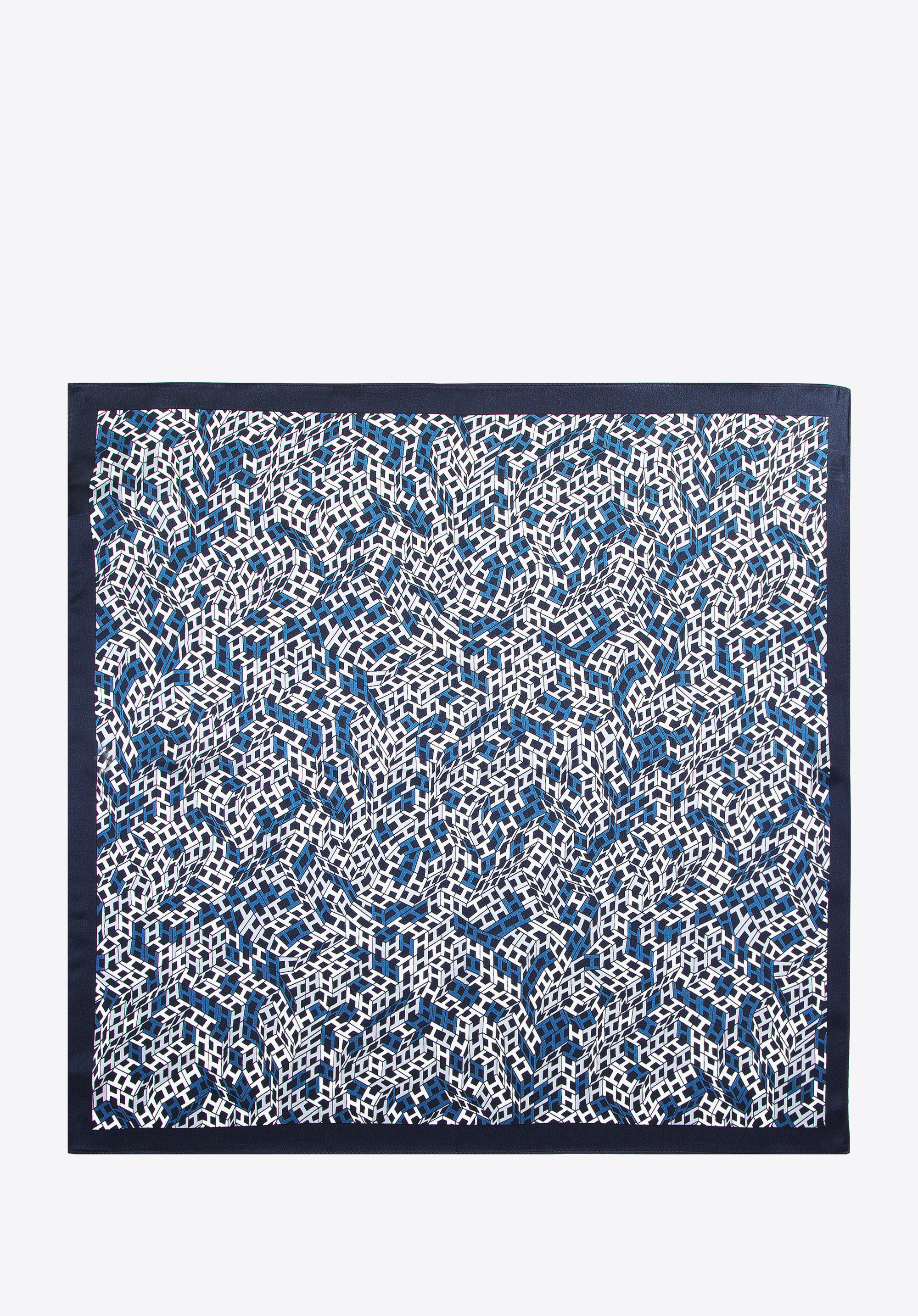 Gemusterter Seidenschal für Damen, weiß-dunkelblau, 97-7D-S01-X2, Bild 1