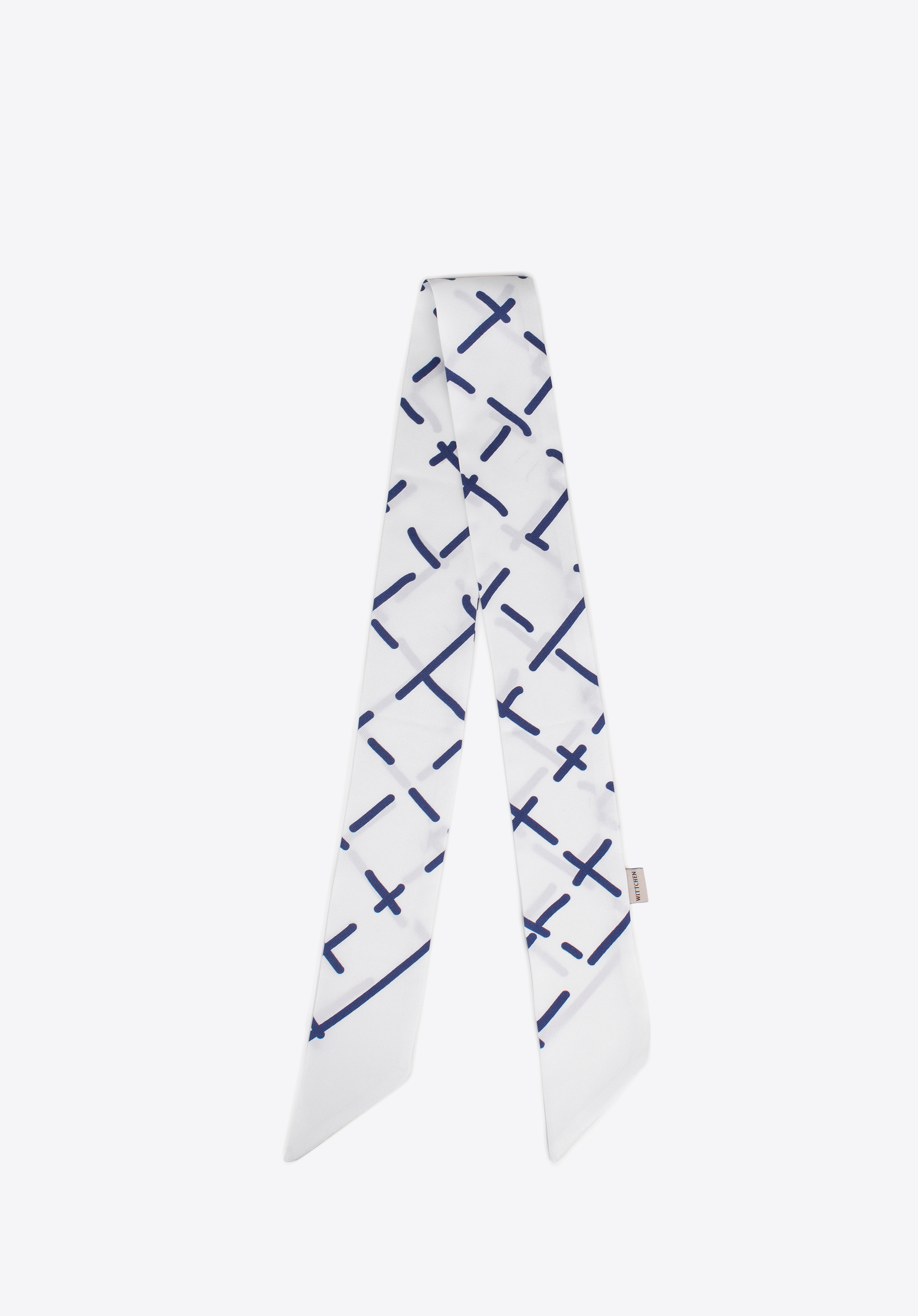 Seidenschal für Damen, weiß-dunkelblau, 97-7T-001-X14, Bild 1