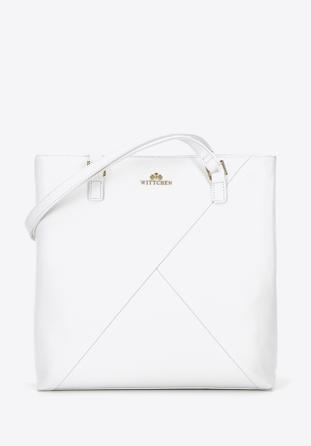 Shopper-Tasche aus Leder mit geometrischen Ziernähten, weiß, 96-4E-628-0, Bild 1