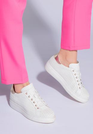 Geflochtene Sneakers für Damen aus Leder, weiß, 96-D-102-0-39, Bild 1