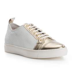 Klassische Damen-Sneakers aus Leder, weiß-gold, 82-D-151-0-36, Bild 1