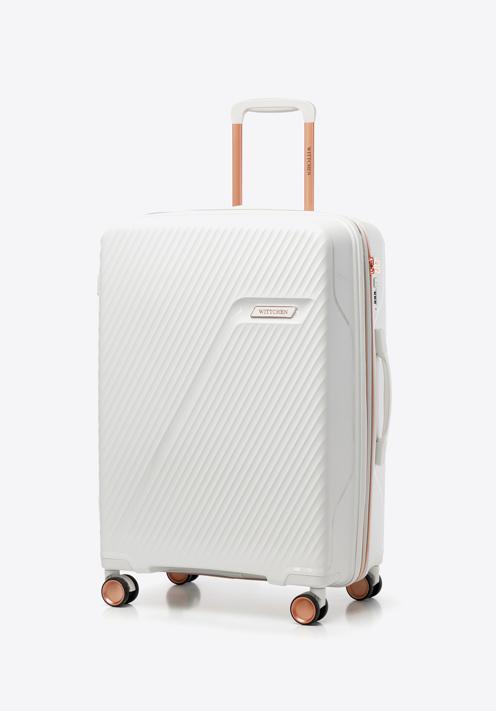 Mittlerer Koffer aus Polypropylen mit diagonalem Muster, creme-gold, 56-3T-502-89G, Bild 1