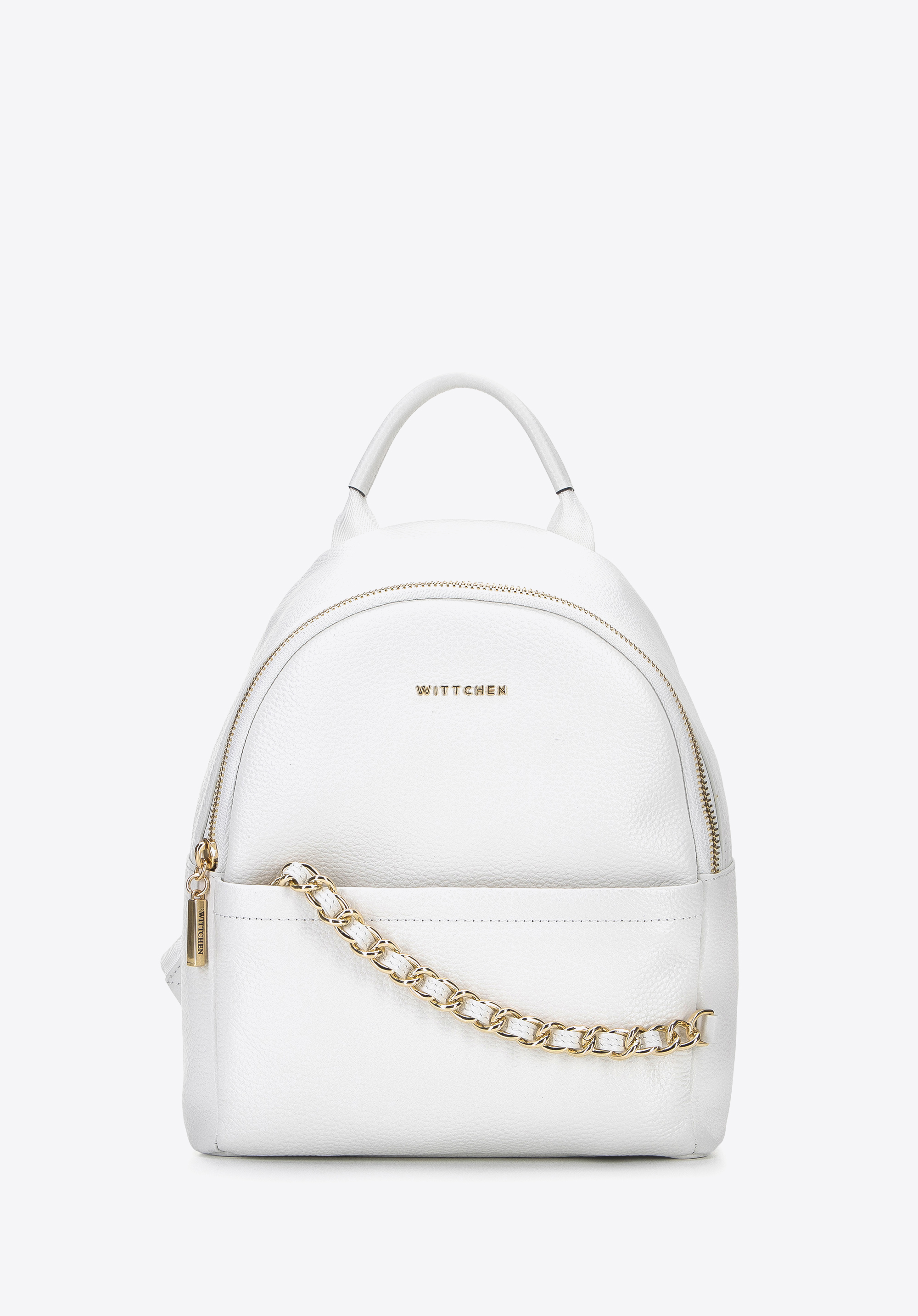 Kleiner Damenrucksack aus Leder mit Kette, weiß, 96-4E-613-0, Bild 1