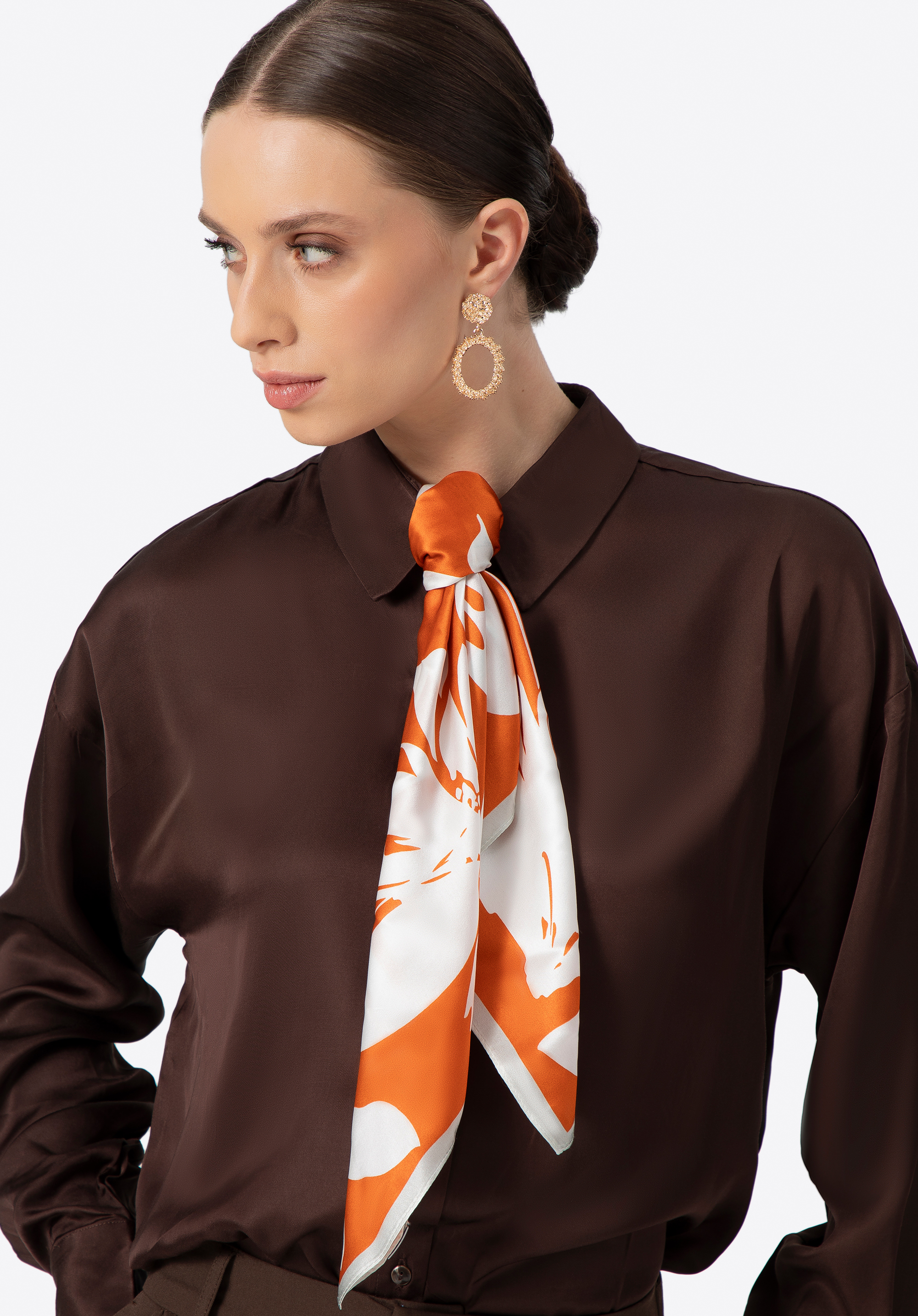 Gemusterter Seidenschal für Damen, weiß-orange, 100-7D-S01-X5, Bild 1