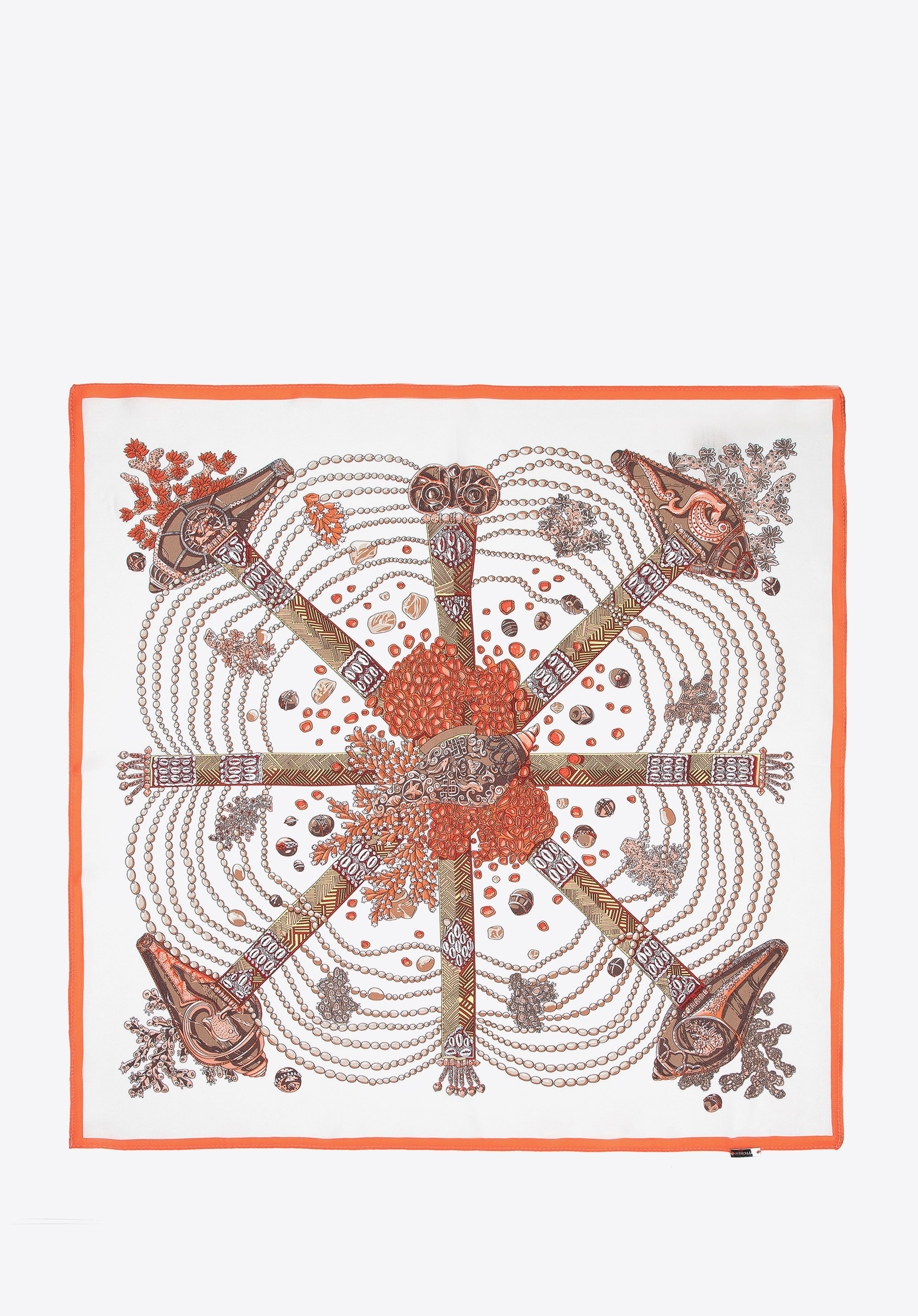 Seidenschal für Damen mit Motiv, weiß-orange, 100-7D-S20-X40, Bild 1