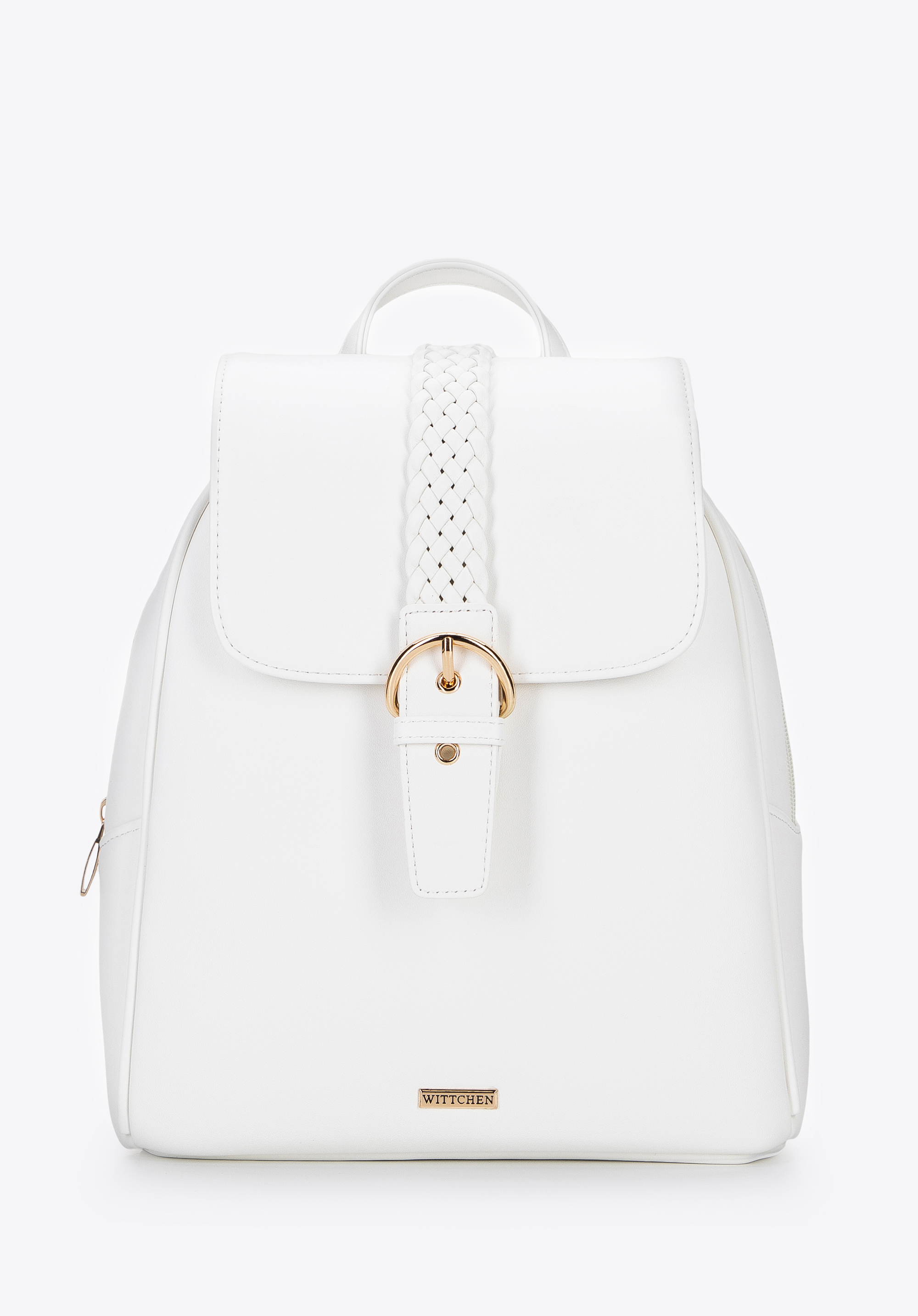 Damen-Rucksack mit dekorativem Geflecht, weiß, 96-4Y-606-0, Bild 1