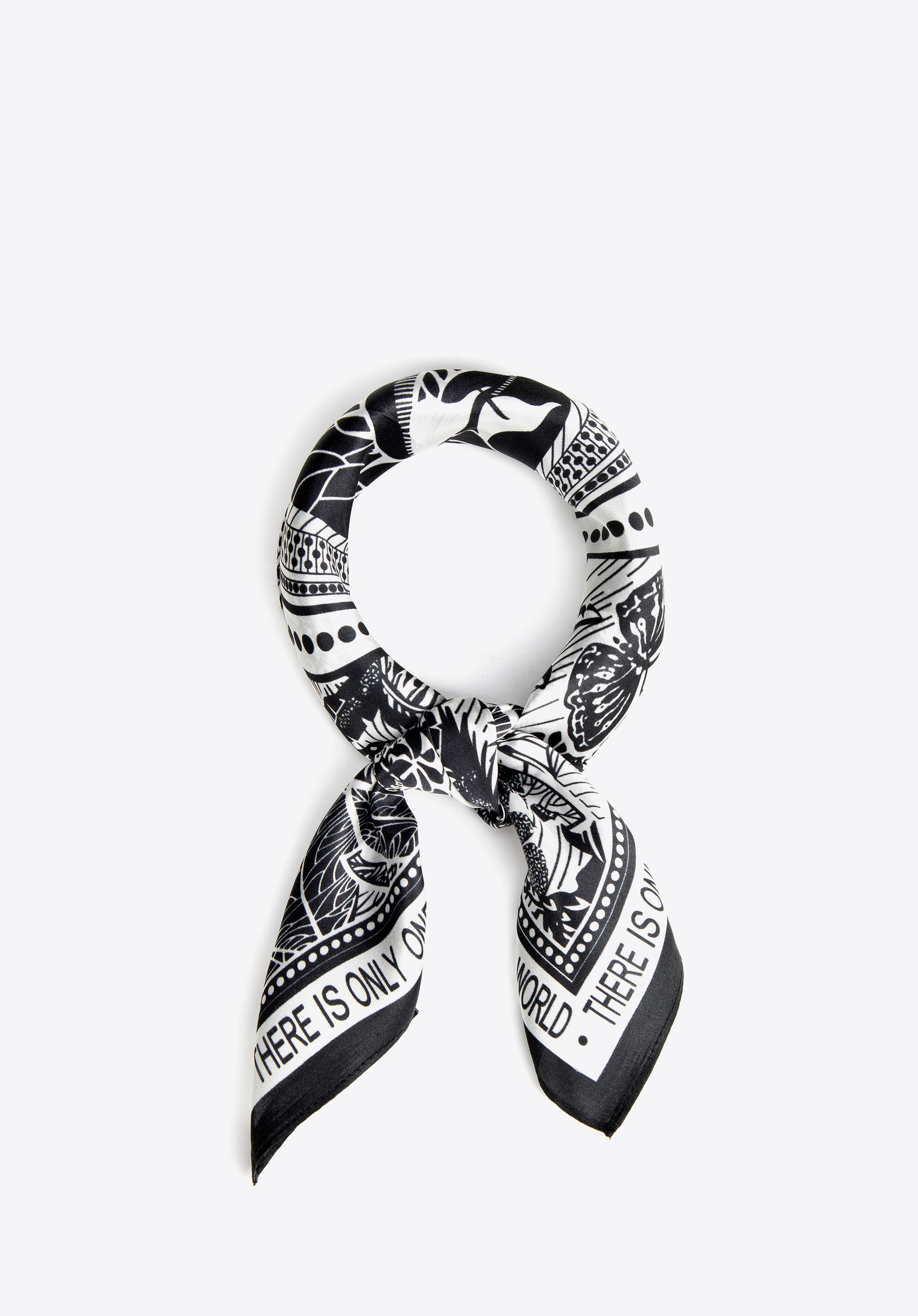 Seidenschal für Damen mit botanischem Muster, weiß-schwarz, 103-7D-S01-X5, Bild 1