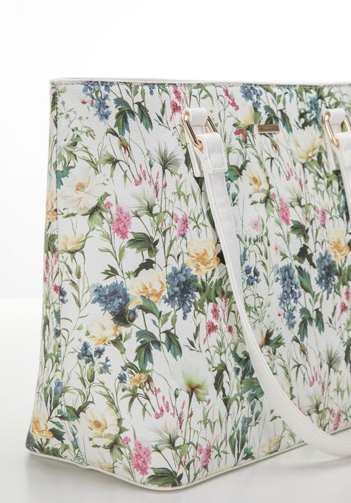 Shopper-Tasche aus Öko-Leder mit Blumenmuster, weiß, 98-4Y-200-P, Bild 5