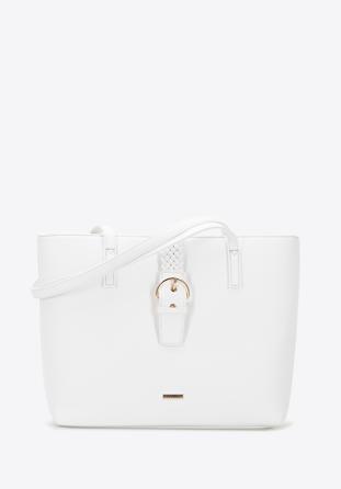 Shopper-Tasche aus Öko-Leder mit geflochtenem Gürtel, weiß, 96-4Y-608-0, Bild 1
