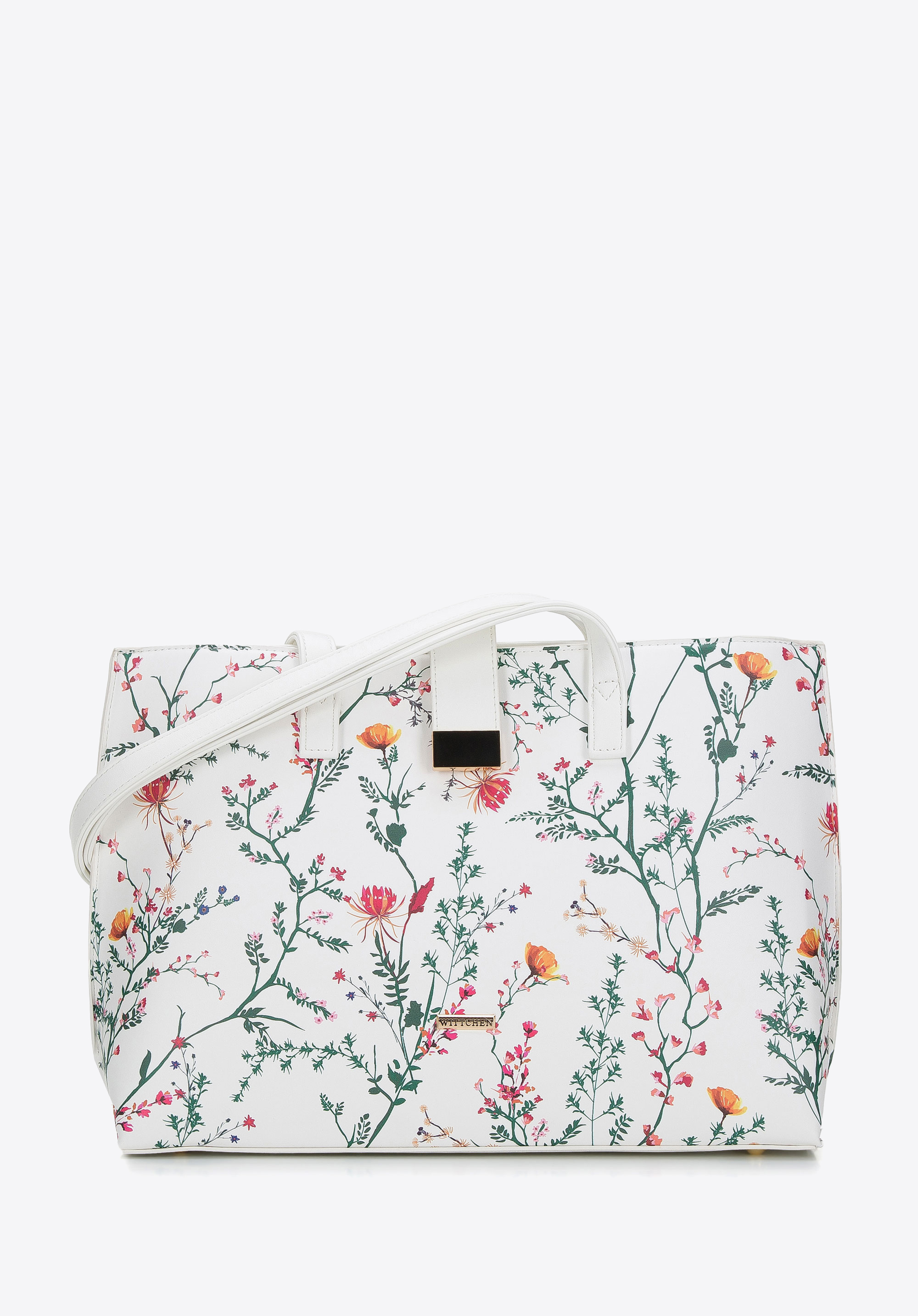 Shopper-Tasche aus Ökoleder mit Blumenmuster, weiß, 94-4Y-635-0, Bild 1