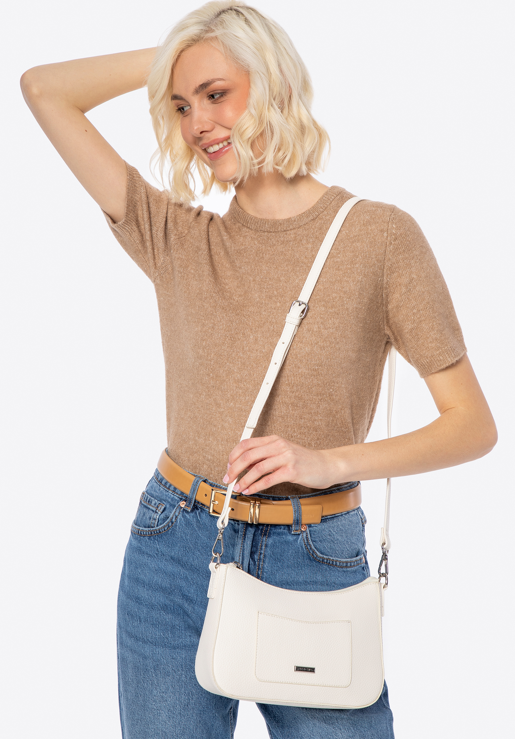 Kleine Damen Handtasche aus Kunstleder, weiß-silber, 100-4Y-007-0S, Bild 1