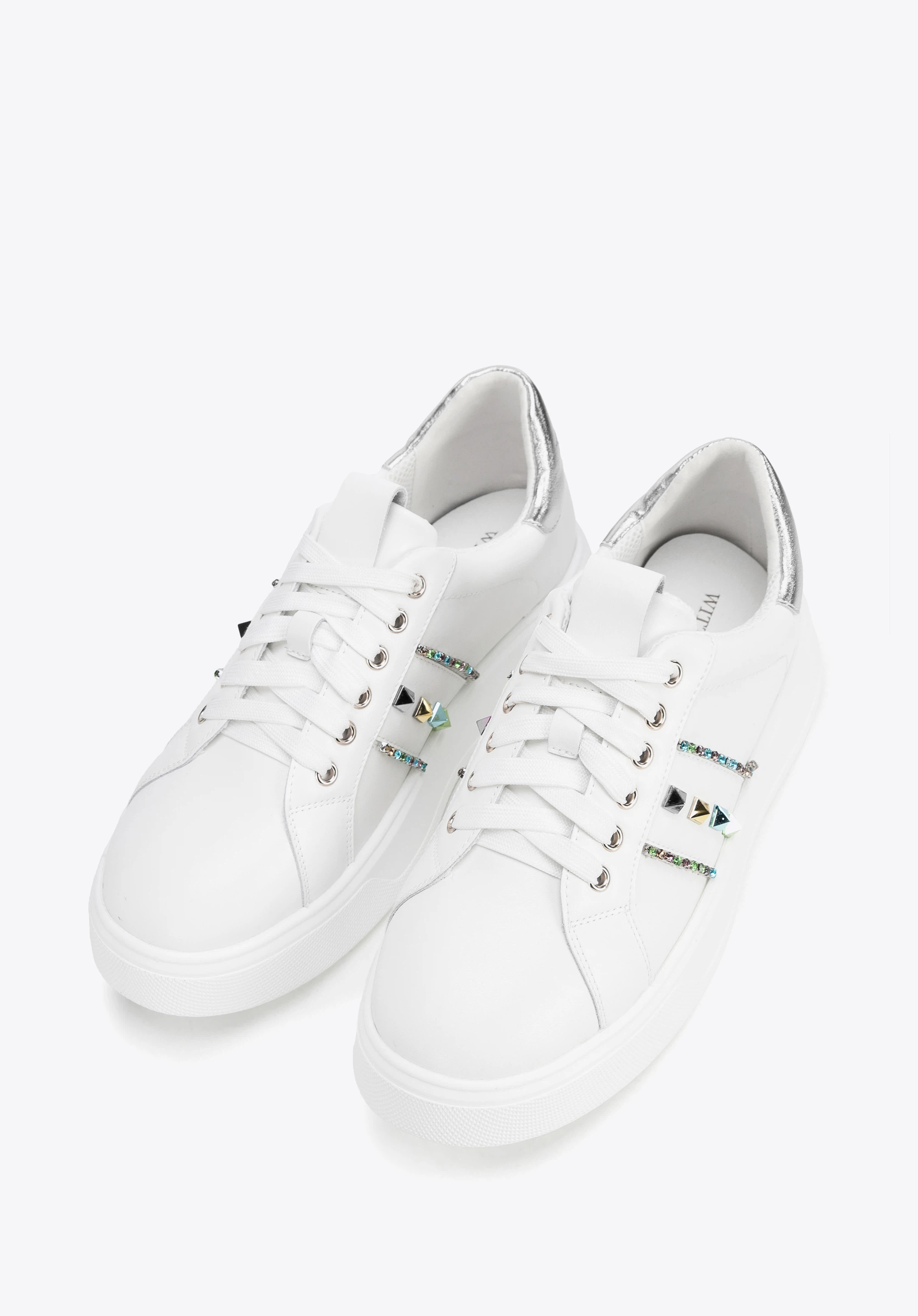 Sneakers aus Kunstleder mit Verzierungen, weiß-silber, 100-DP-500-G-36, Bild 1