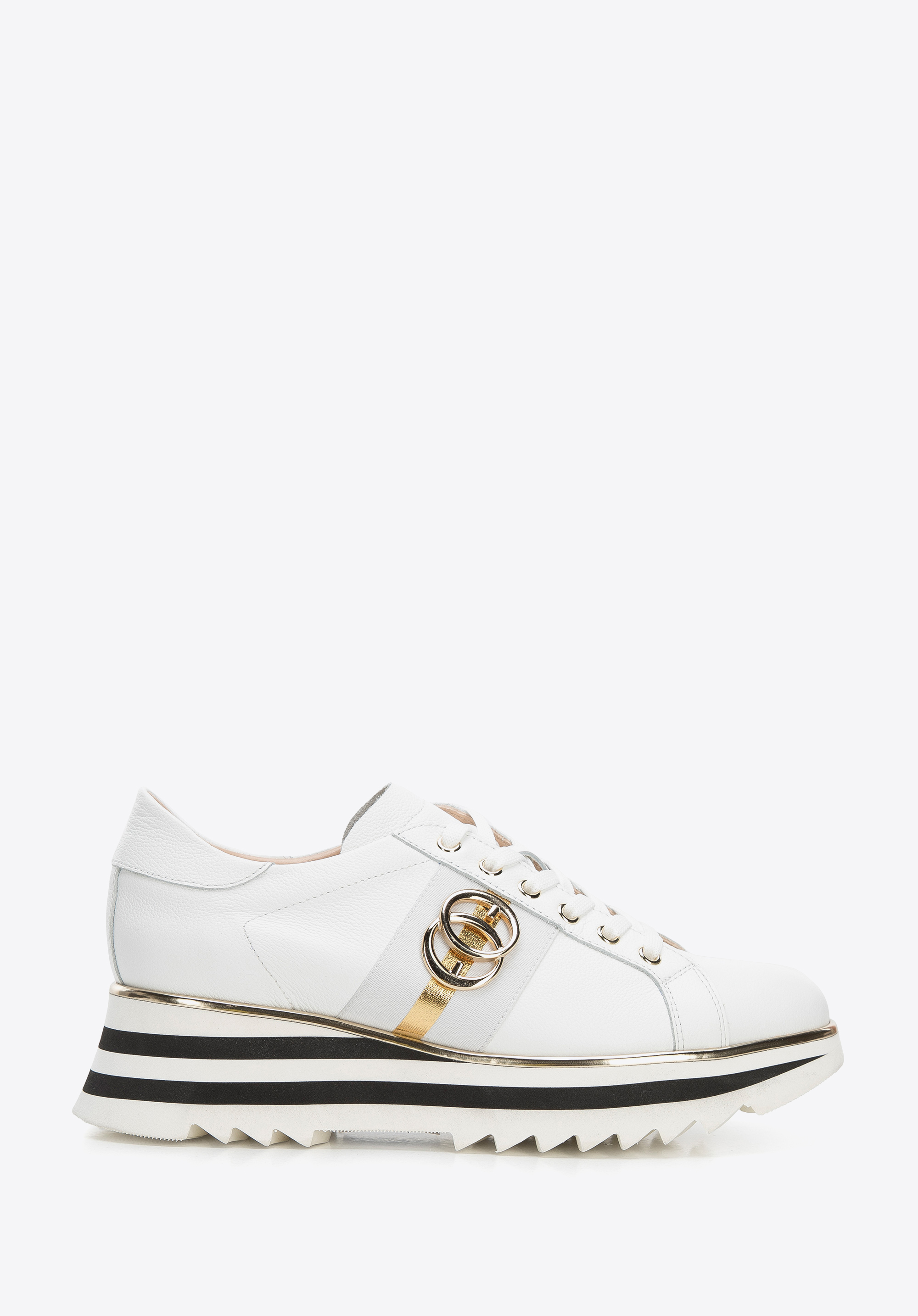 Sneakers für Damen aus Leder mit Plateau im Streifenmuster, weiß, 94-D-111-0-41, Bild 1