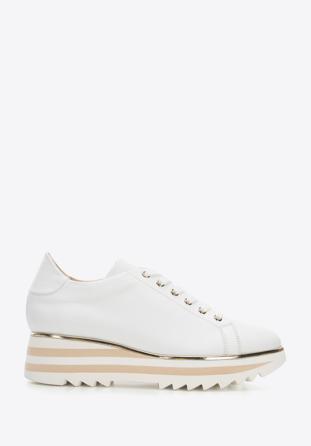 Sneakers für Damen aus Leder mit Plateau im Streifenmuster, weiß, 94-D-114-0-39_5, Bild 1