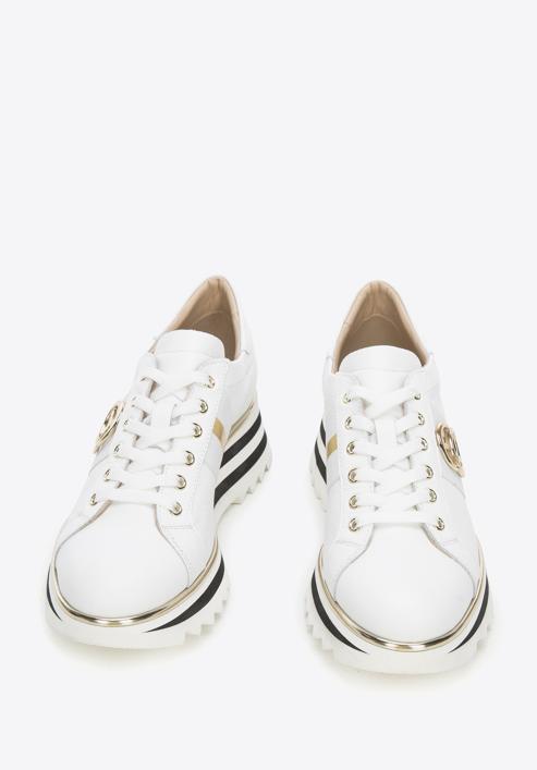 Sneakers für Damen aus Leder mit Plateau im Streifenmuster, weiß, 94-D-111-0-39, Bild 2