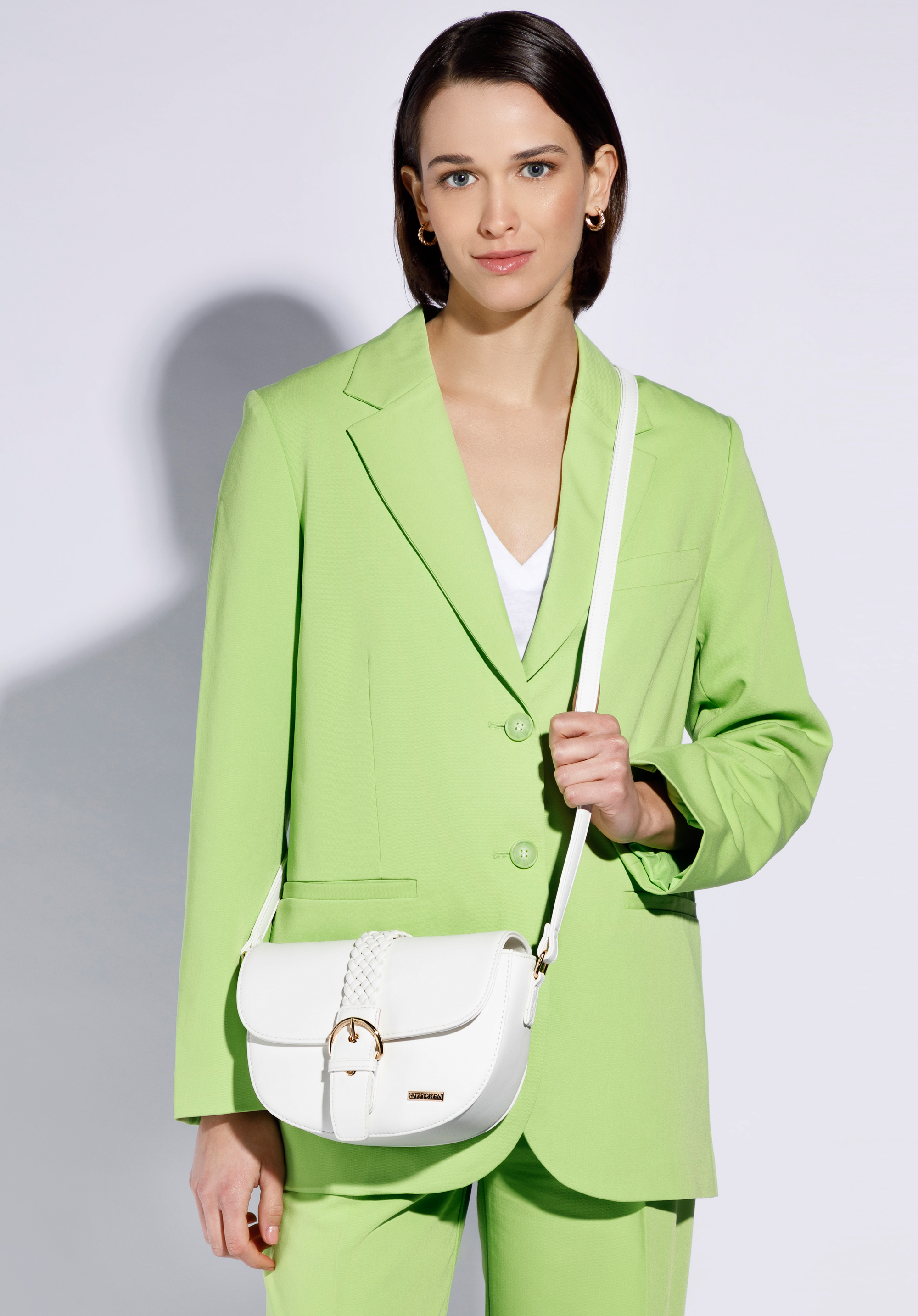 Umhängetasche für Damen mit dekorativem Geflecht, weiß, 96-4Y-607-0, Bild 1