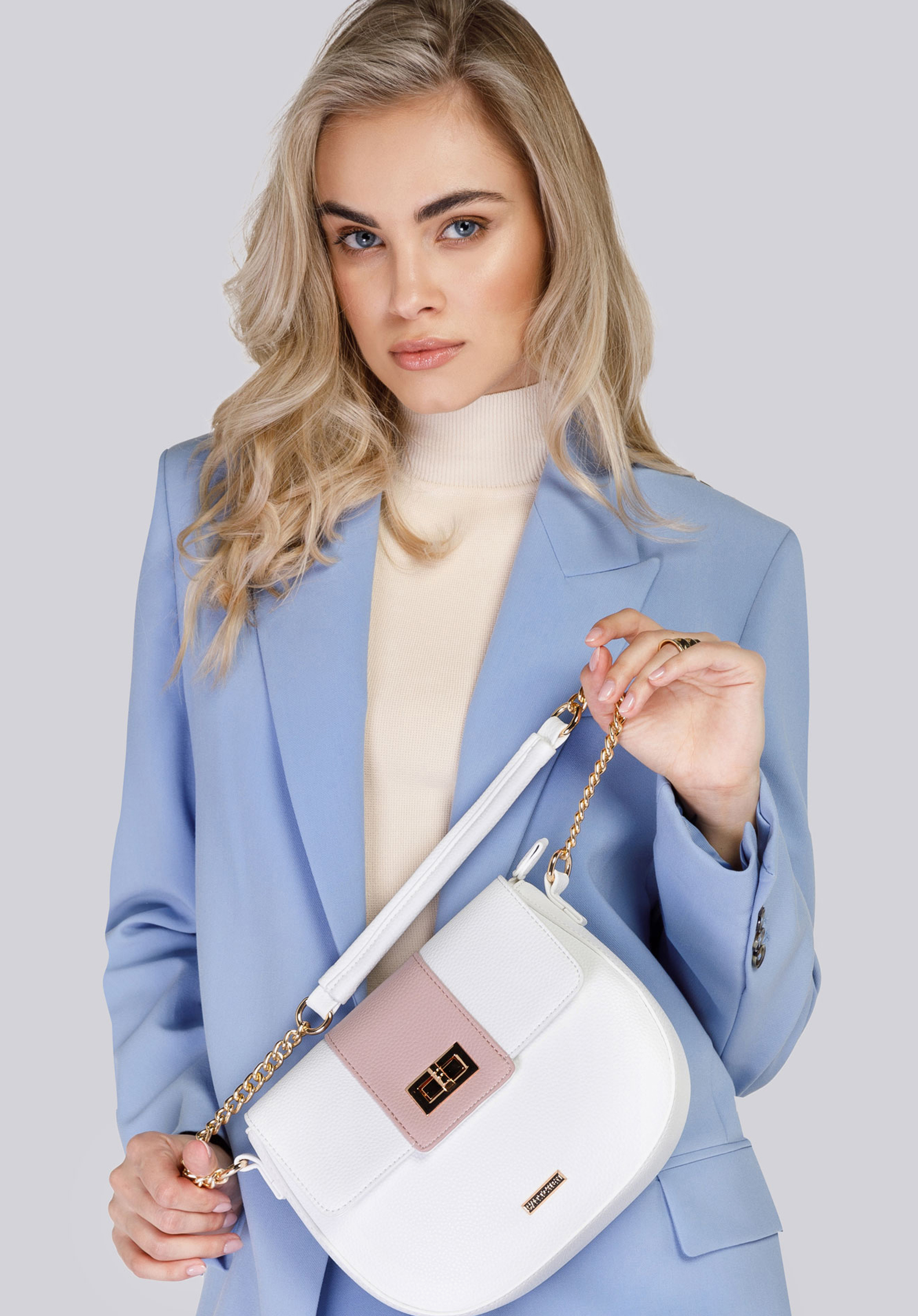Crossbody-Tasche mit dekorativem Verschluss, weß-rosa, 94-4Y-629-0, Bild 1