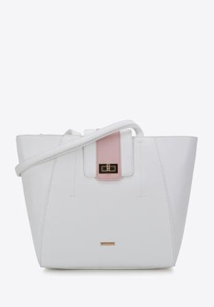 Shopper-Tasche mit Zierschließe, weß-rosa, 94-4Y-628-0, Bild 1
