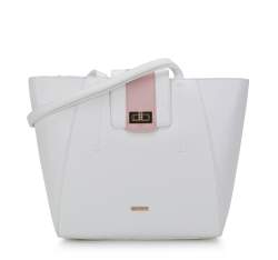 Shopper-Tasche mit Zierschließe, weß-rosa, 94-4Y-628-0, Bild 1
