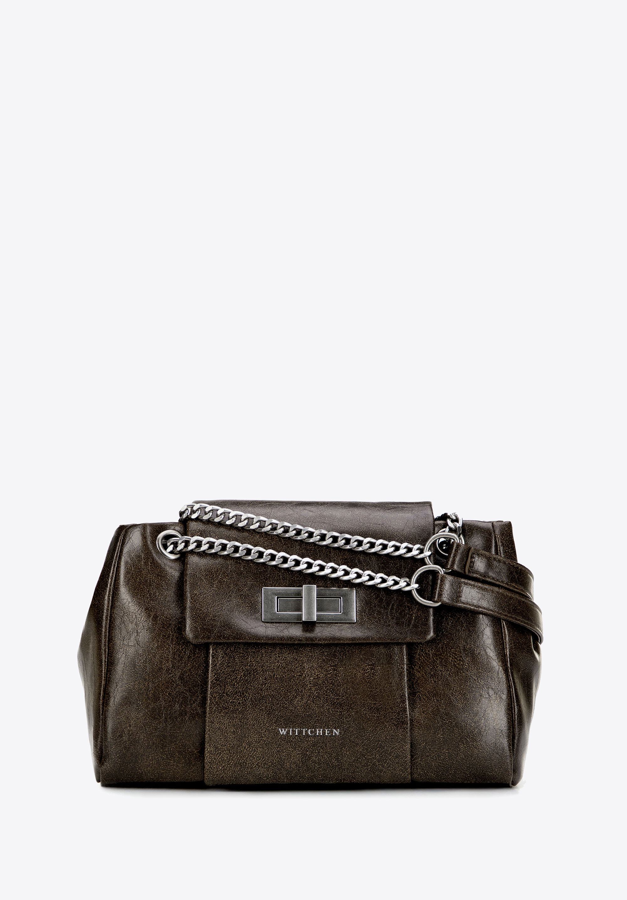 Dámská crossbody kabelka z umělé kůže s řetízkovým popruhem, tmavozelený, 101-4Y-410-Z, Obrázek 1