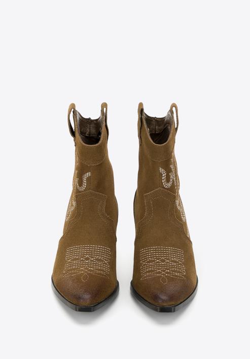 Dámské krátké semišové boty s výšivkou, zelená, 97-D-856-Z-38, Obrázek 3
