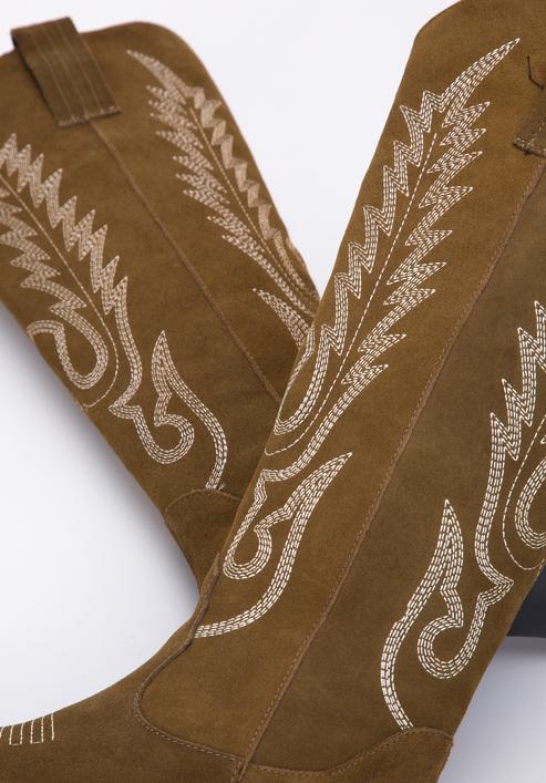 Dámské semišové kovbojské boty vysokého střihu s výšivkou, zelená, 97-D-852-9-36, Obrázek 7