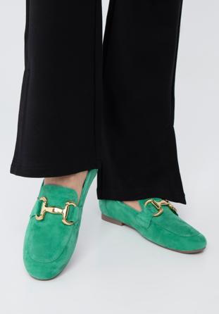 Dámské semišové boty se sponou, zelená, 98-D-953-Z-35, Obrázek 1