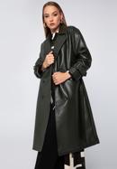 Dámský dvouřadý kabát z ekologické kůže s páskem, zelená, 97-9P-100-1-2XL, Obrázek 2