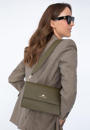 Klasická dámská dvoukomorová kožená kabelka, zelená, 97-4E-631-Z, Obrázek 1