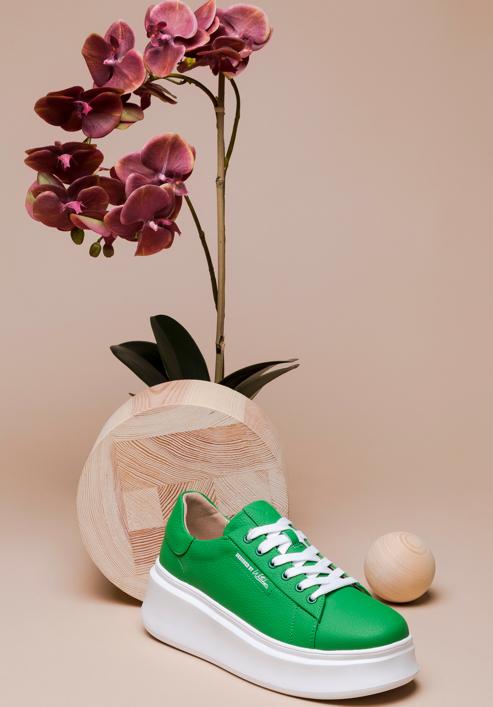 Klasické dámské kožené boty na silné podrážce, zelená, 98-D-961-Y-37, Obrázek 35