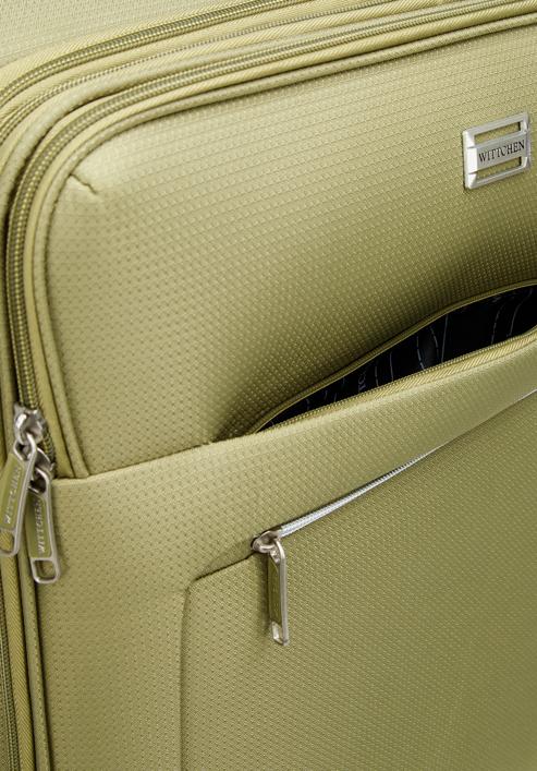 Velký měkký kufr s lesklým zipem na přední straně, zelená, 56-3S-853-86, Obrázek 11