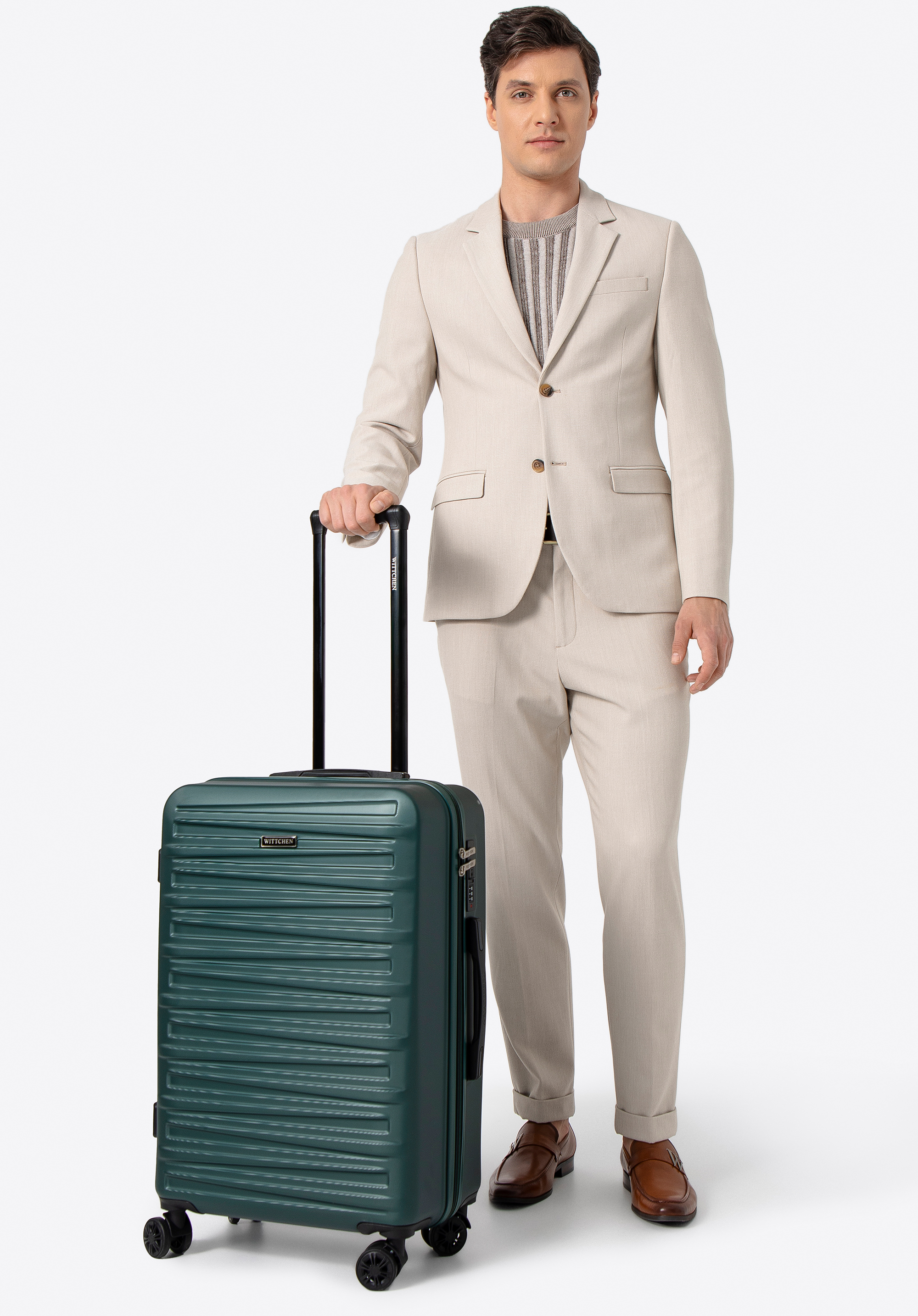 Середня валіза з ABS з горизонтальним тисненням, зелений, 56-3A-002-85, Фото 1