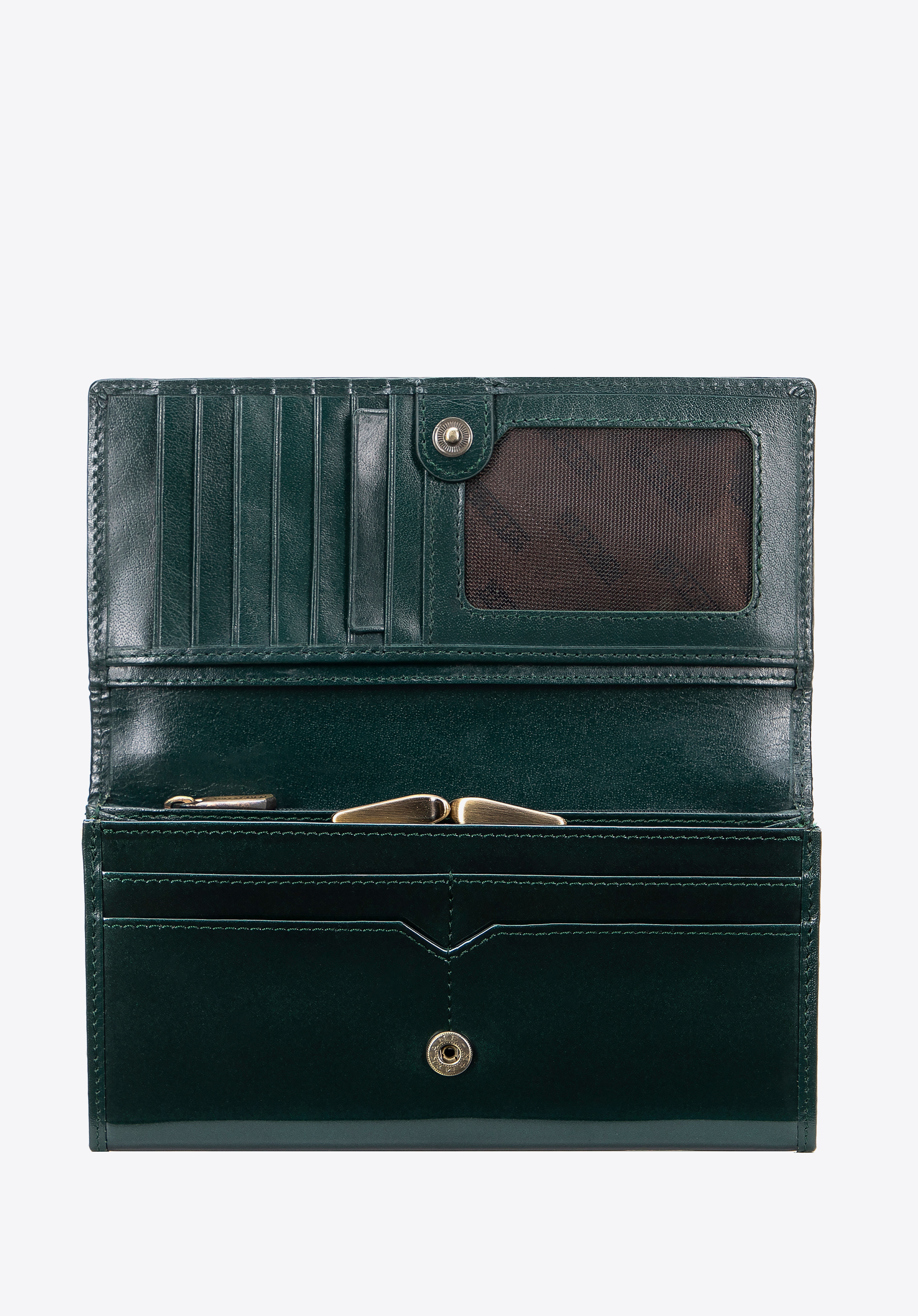 Жіночий великий лакований гаманець, зелений, 14-1L-087-00, Фото 1