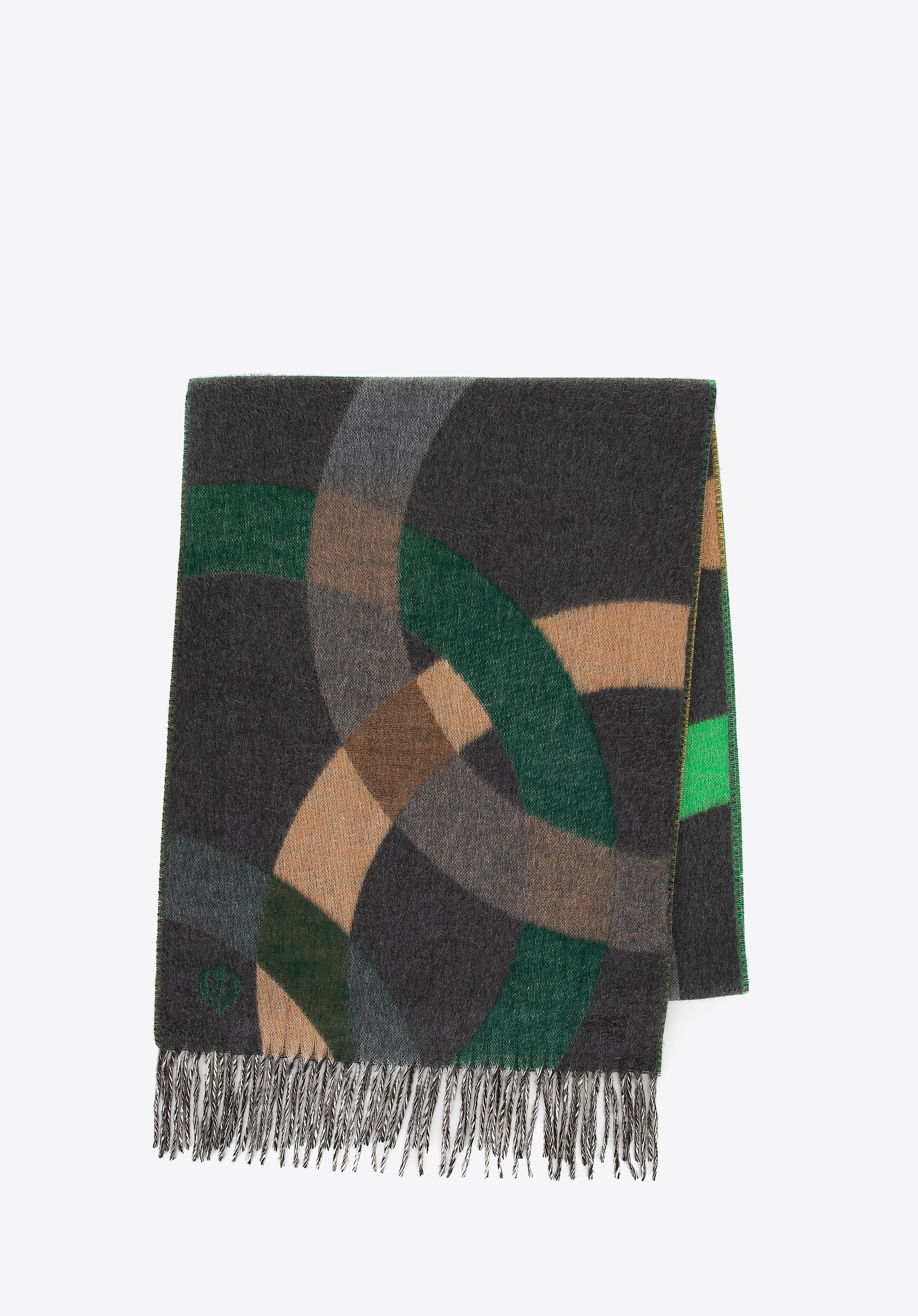 Жіночий шарф з малюнком, зелено-жовтий, 100-7X-00X-X, Фото 1