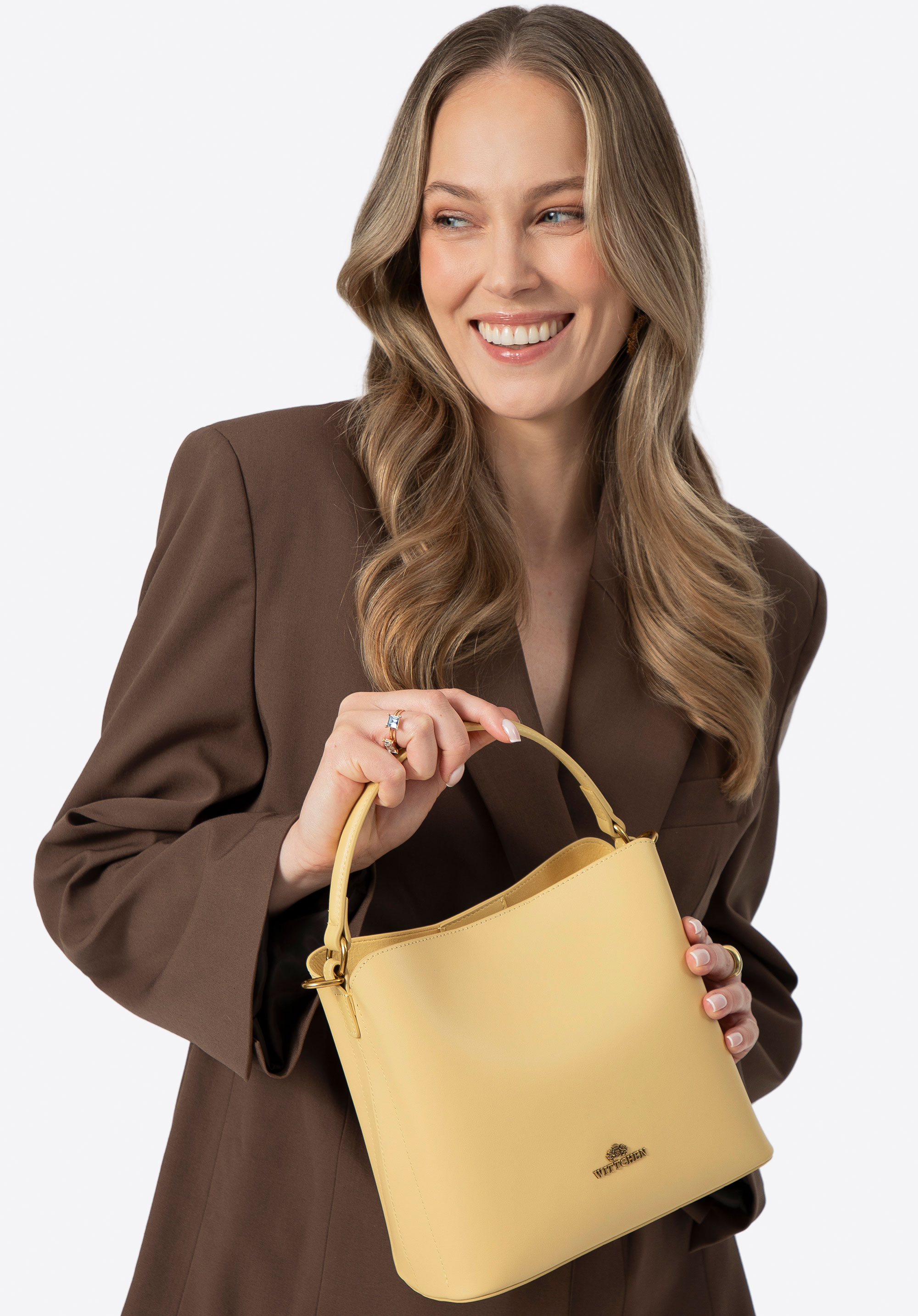 Шкіряний саквояж з трьома відділеннями, жовтий, 100-4E-216-Y, Фото 1