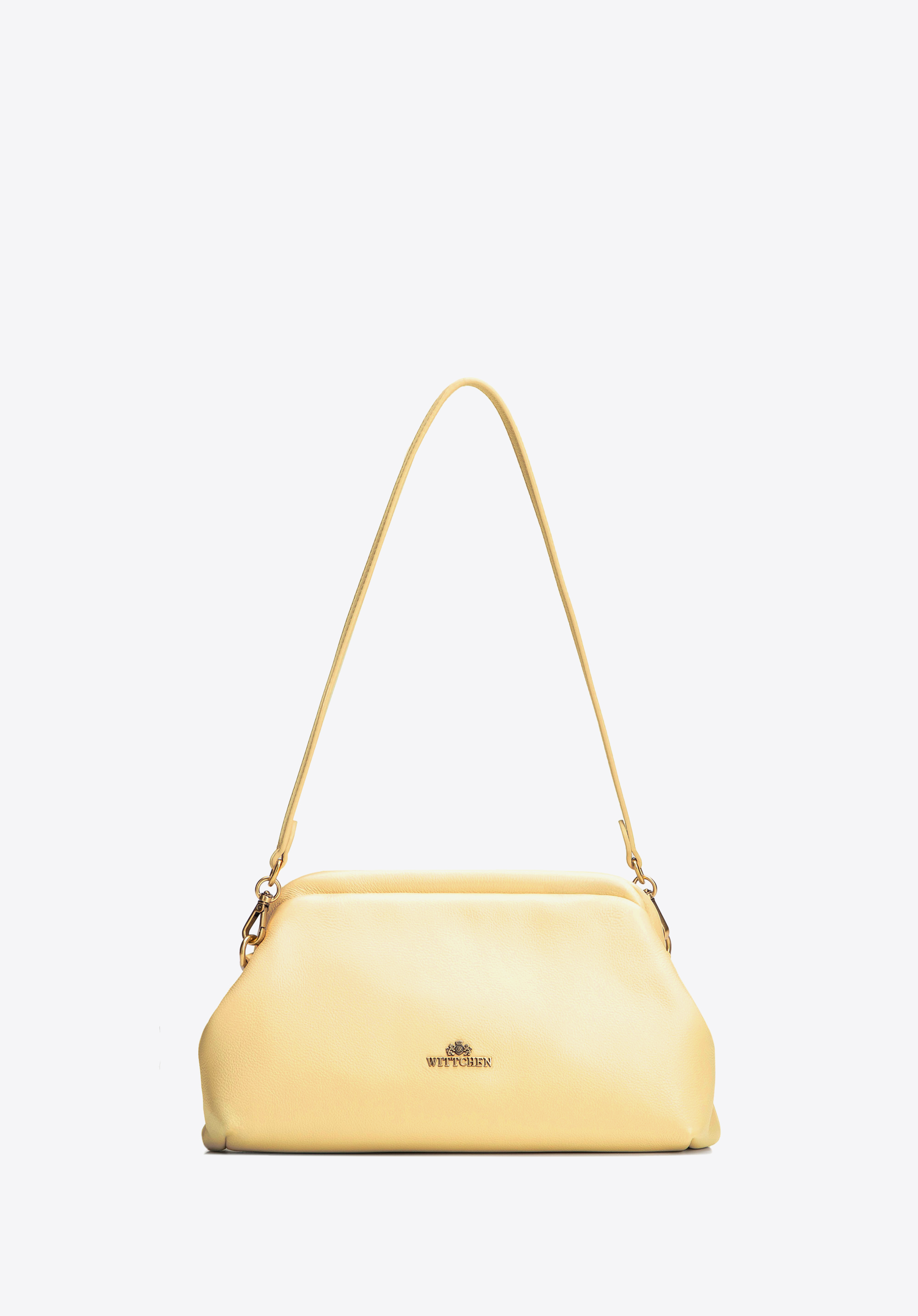 Шкіряний клатч з ланцюжком-ремінцем, жовтий, 102-4E-613-Y, Фото 1