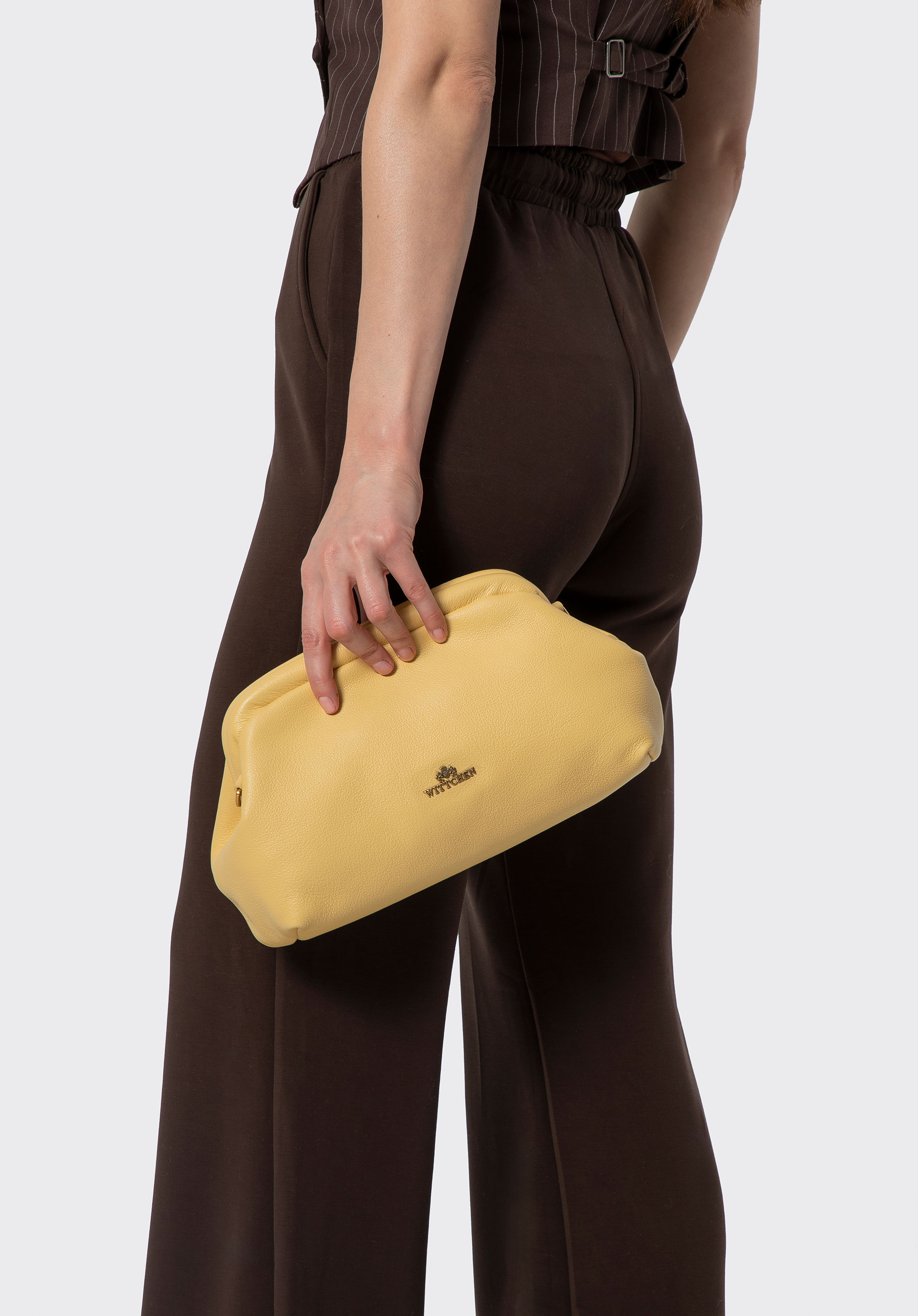 Шкіряний клатч з ланцюжком-ремінцем, жовтий, 102-4E-613-Y, Фото 1