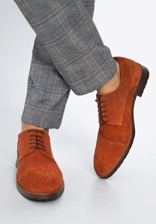 Derby-Schuhe aus Wildleder mit dekorativen Besätzen, ziegelrot, 96-M-702-6-39, Bild 1