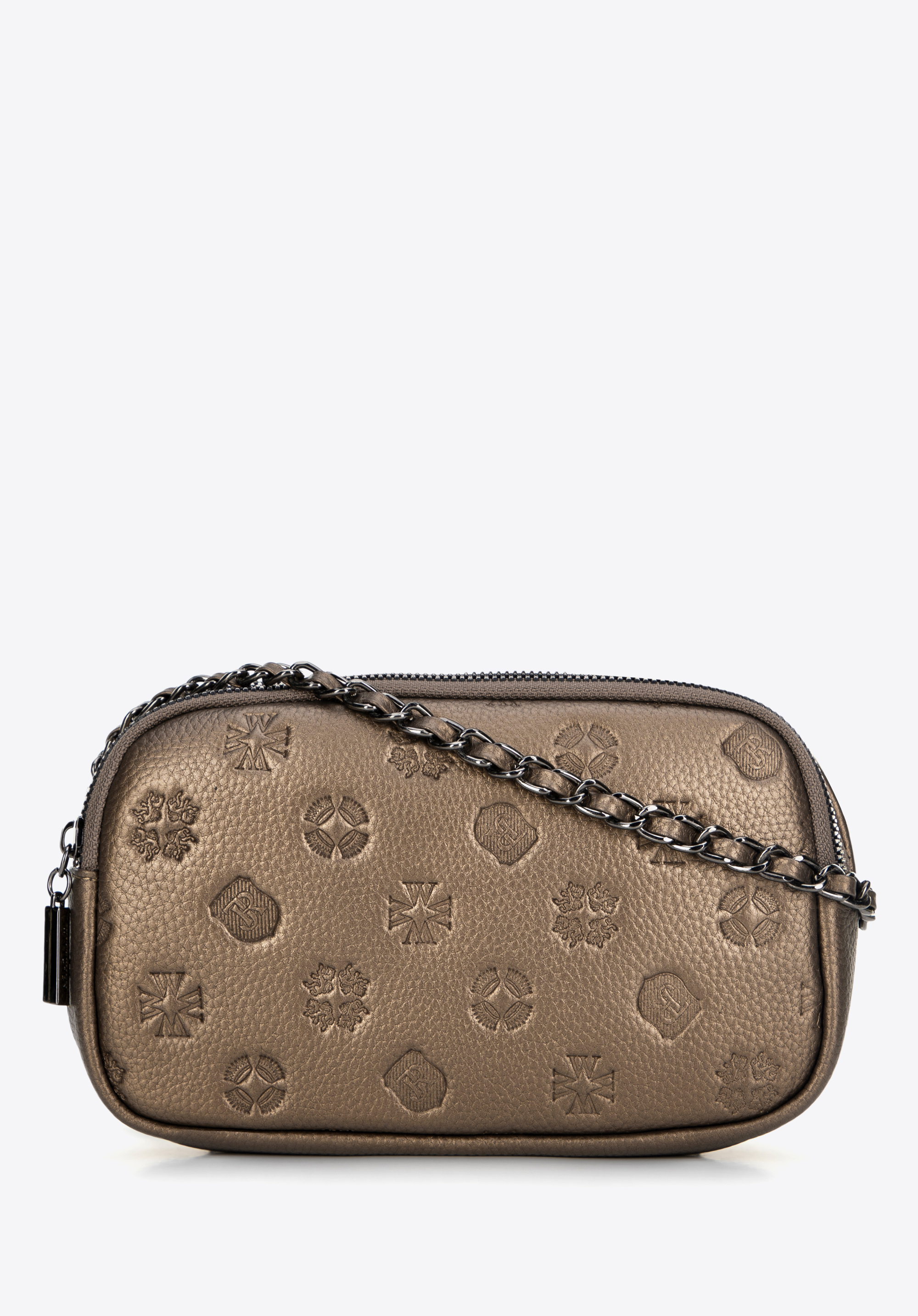 Dámská kožená crossbody kabelka s řetízkovým popruhem přes rameno, zlatá, 99-4E-305-G, Obrázek 1