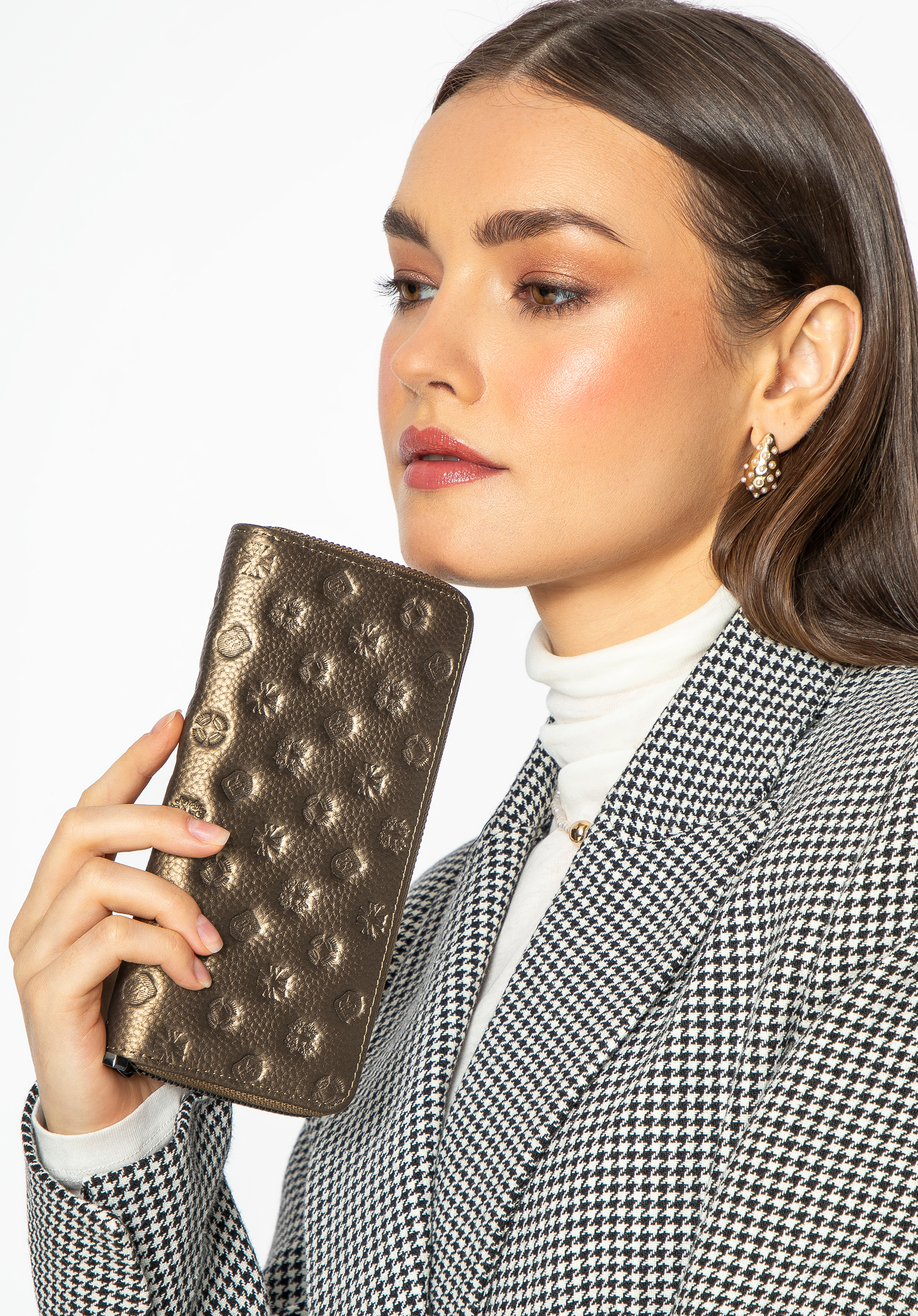 Dámska veľká embosovaná kožená peňaženka, zlatá, 99-1E-364-G, Obrázok 1