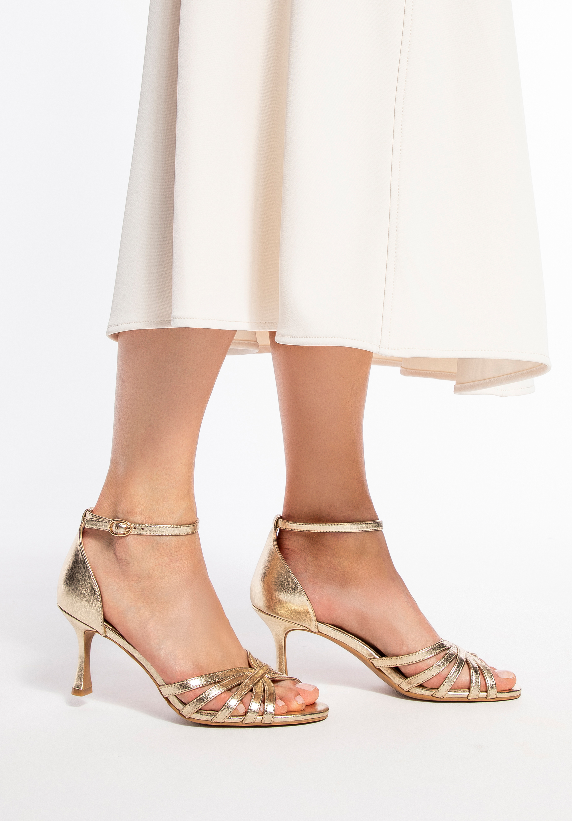 Dámské kožené sandály na vysokém podpatku, zlatá, 100-D-509-G-41, Obrázek 1
