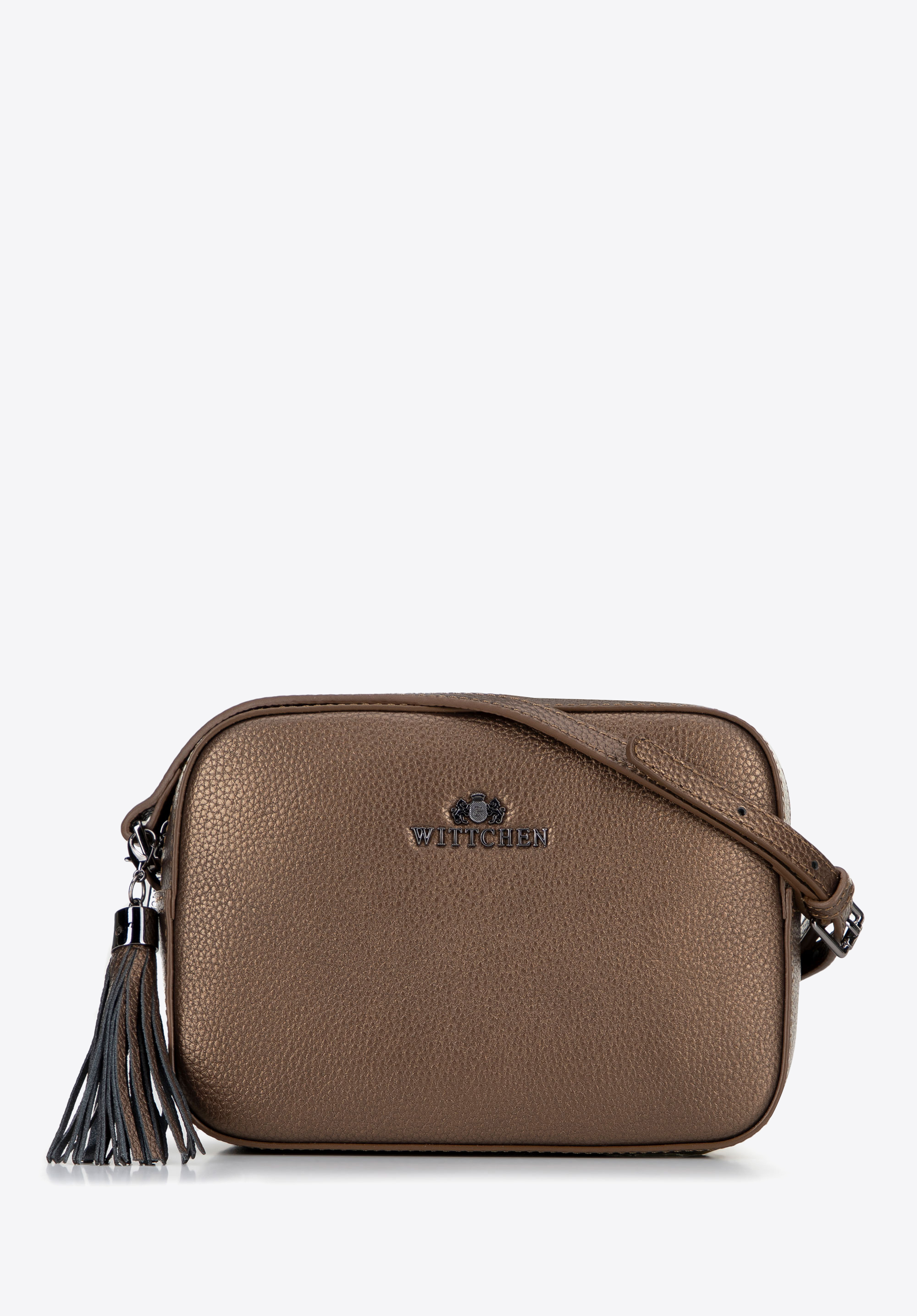 Kožená crossbody kabelka ve tvaru krabice, zlatá, 29-4E-014-G, Obrázek 1